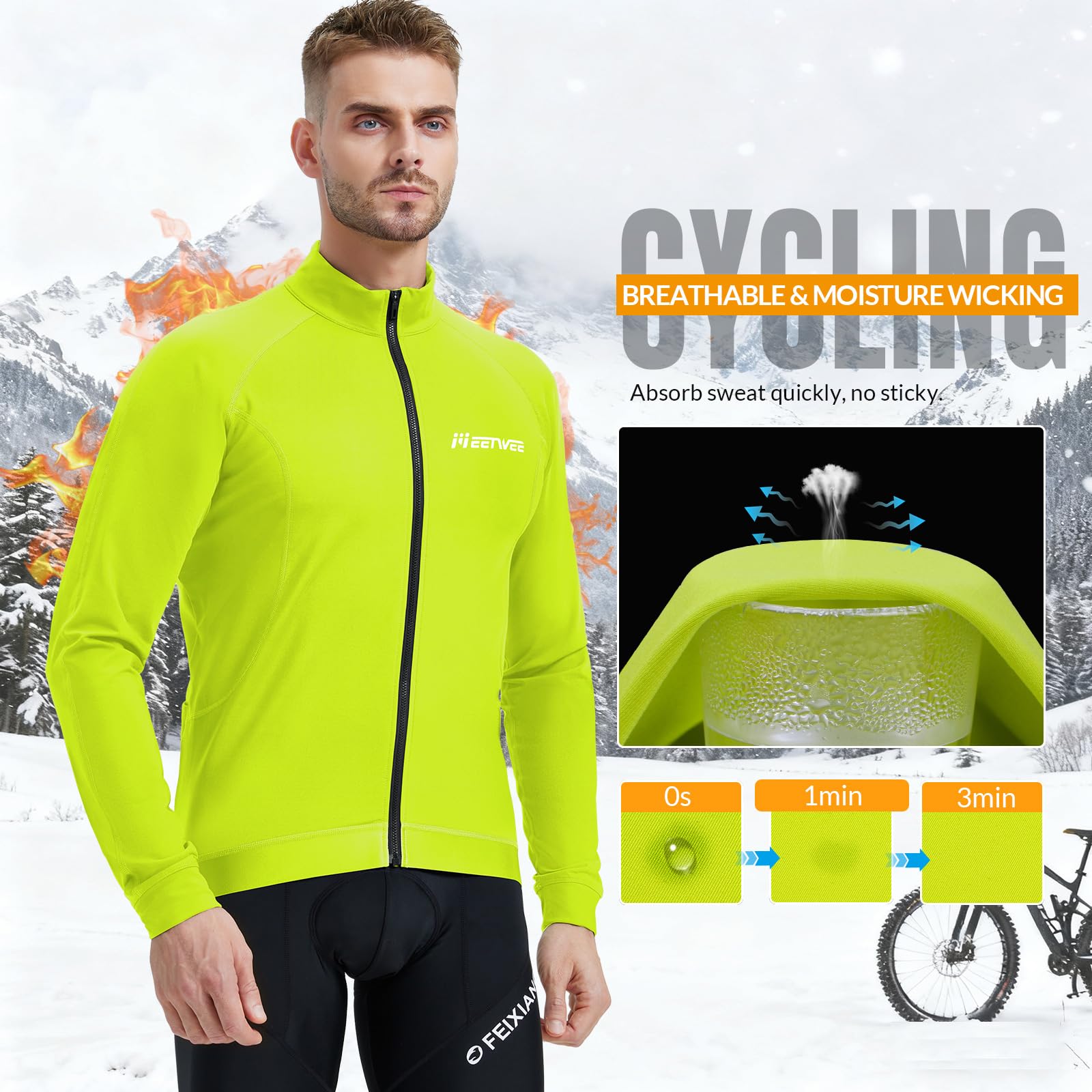 MEETWEE Maglia da Ciclismo Uomo Termica a Maniche Lunghe Abbigliamento Ciclismo Uomo Traspirante ad Asciugatura Rapida
