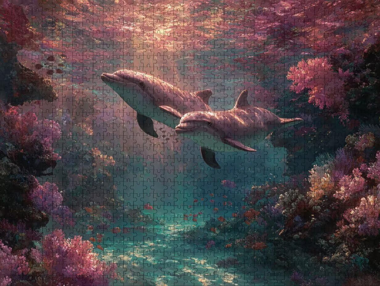 Drewniane puzzle z delfinami, 141 x 87 cm, morze, Jigsaw dla dorosłych, 4000 elementów, z pudełkiem, wymagająca gra w puzzle, prezent dla nastolatków, na prezent i dekorację, odpowiednie dla