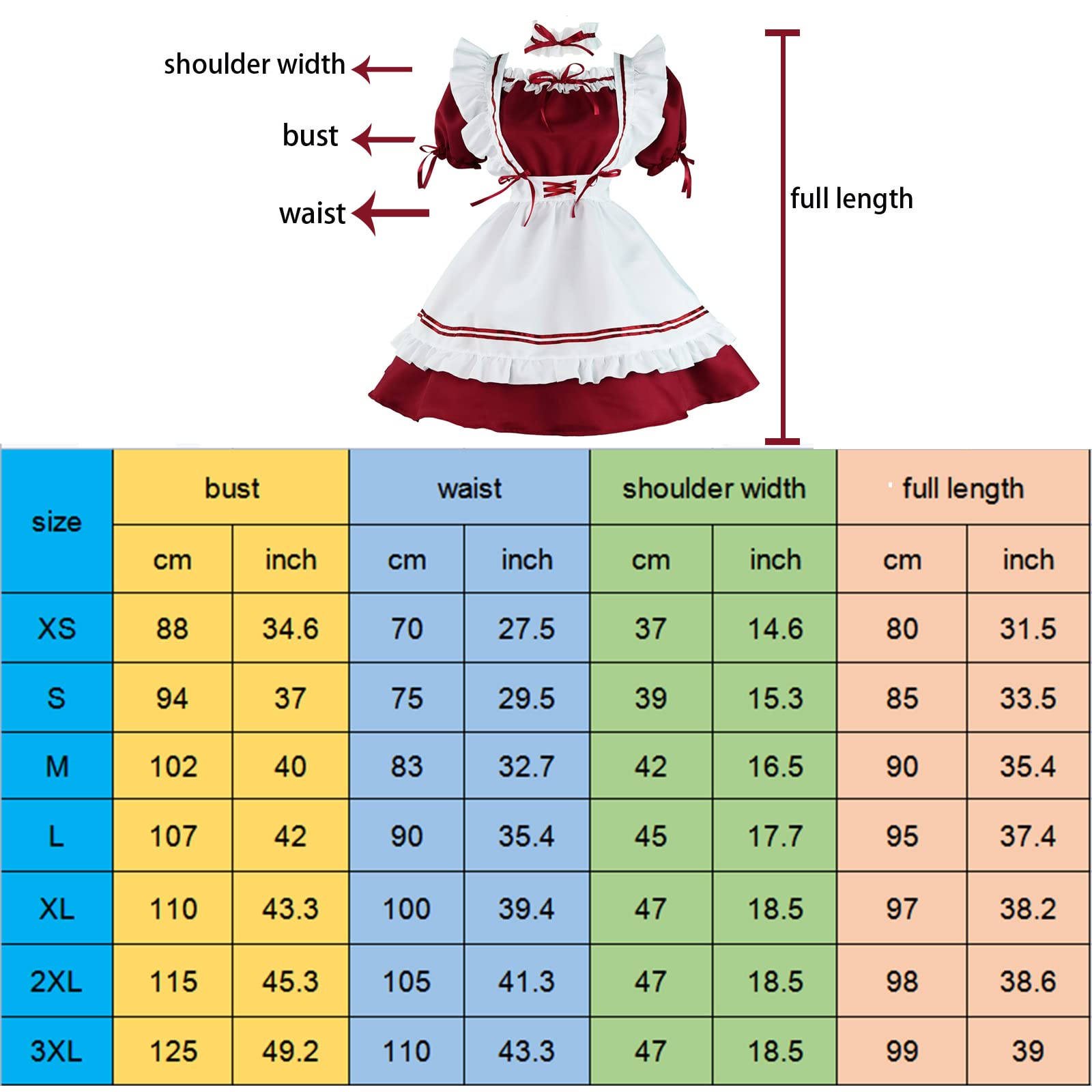 LISANEK Maid Outfit Anime Cosplay Lolita Dress French Maid Costume Plush Cat Ear Socks Set (S, Red) - Image 4