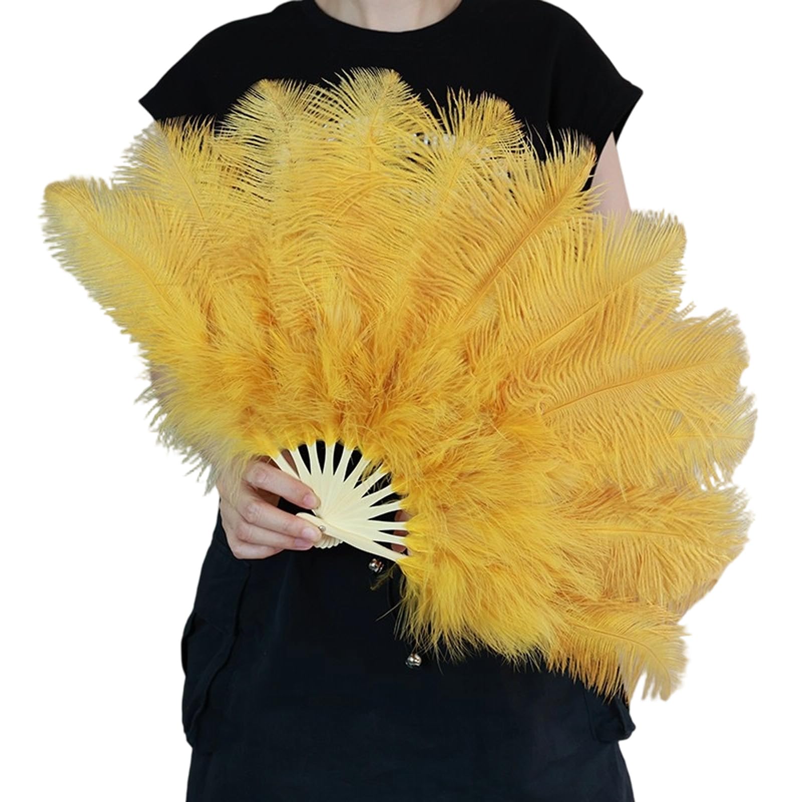 Greabuy Folding Fan with Handle 30cm / 11.8in Handheld Accessory for Theater Shows Wedding Parties and Photos Plume Dance Accessory Folding Fan Theater Costume Wedding Photo Party Decor Stage Show