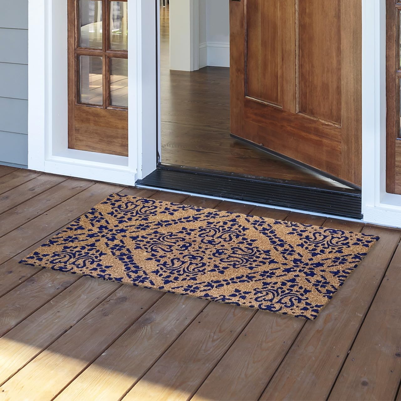 Briarwood Lane Blue Damask Coir Doormat 18 x 30