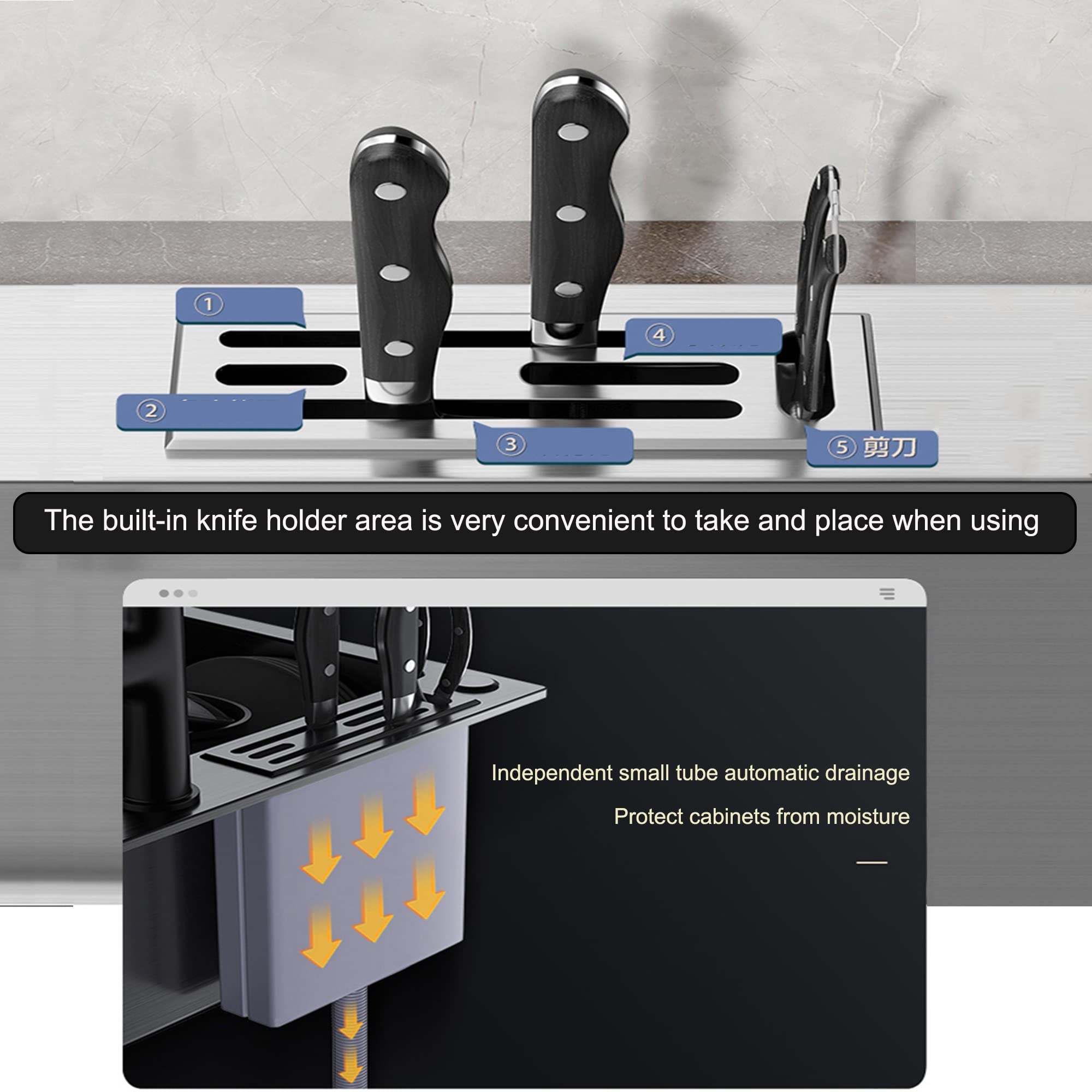 Fregadero Cocina Fregadero Negro Fregadero De Cocina Negro Incorporado Fregadero Inoxidable 304 Revestimiento Nano Fregadero Multifuncional con Grifo, lavavasos a presión,Fregadero de Lavado de Verdur