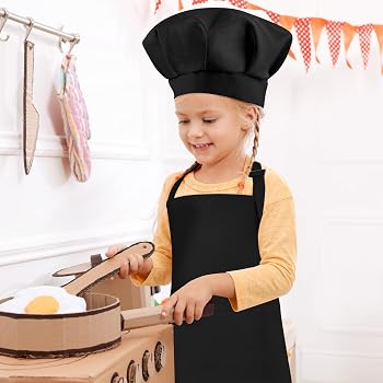 Morcheiong Juego De Delantal Y Gorro De Chef Para Niños – Naranja, Ajustable Con 2 Bolsillos