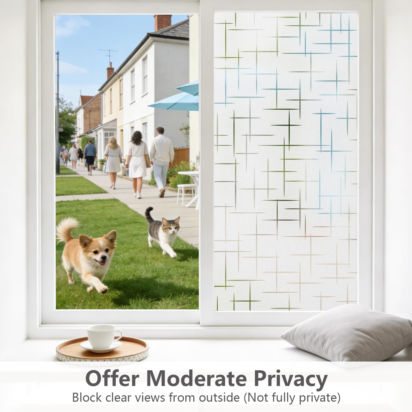 NINETREX Film électrostatique dépoli pour fenêtre - Non adhésif - Amovible - Pour la maison et le bureau - Motif croix, 75 x 200 cm