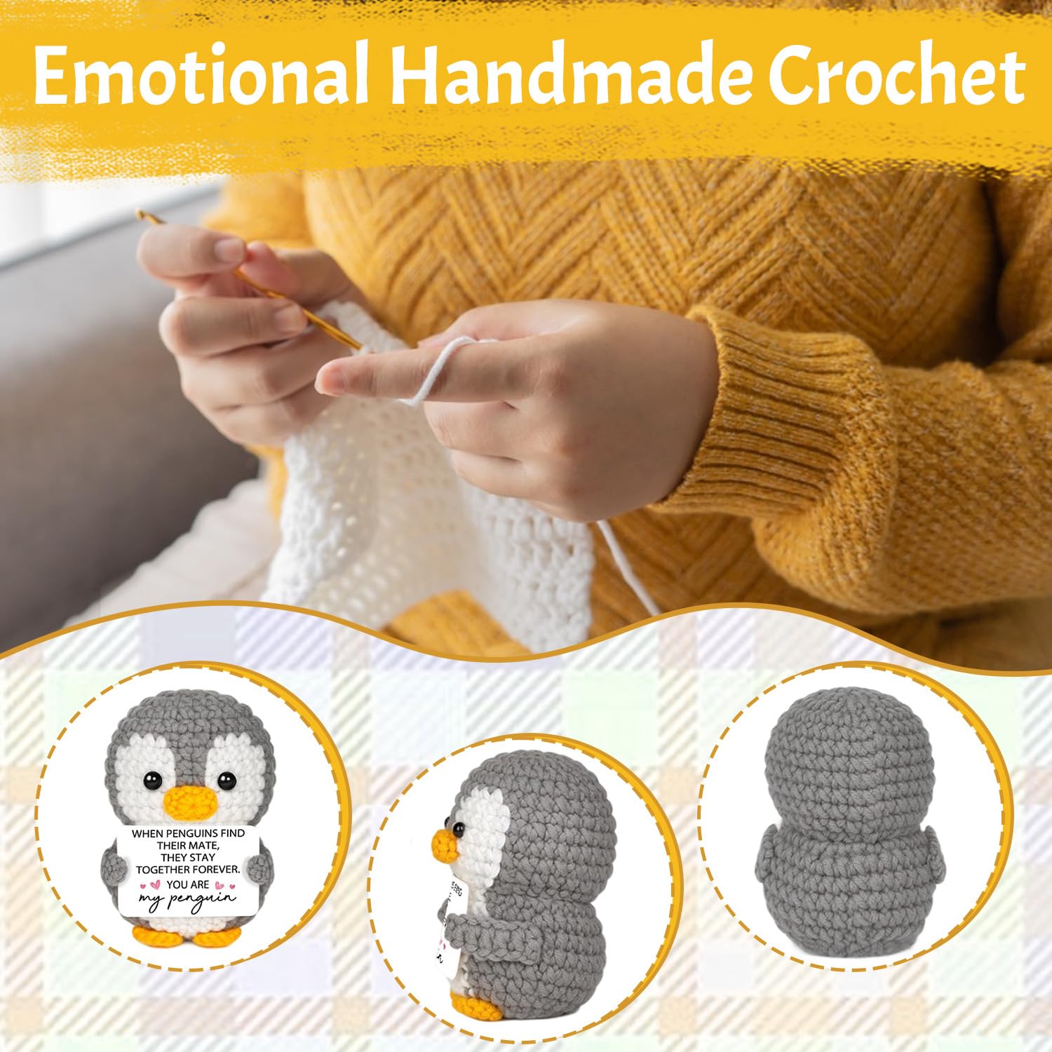 Laicaii Crochet Penguin Gifts for Girlfriend Emotional Support Gift Handmade Positive Crochet Animals, Positivity Gift Couple Present - Image 4