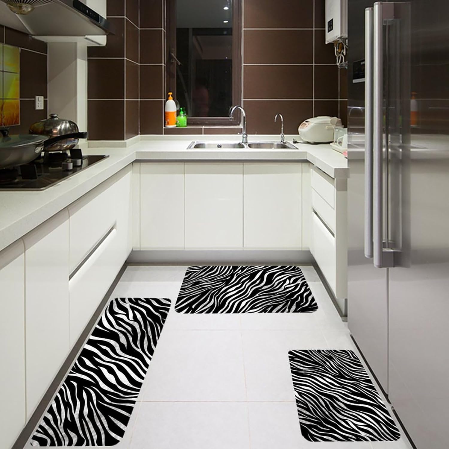 Zebra Print Kitchen Mats for Floor 3 Pcs Kitchen Rugs