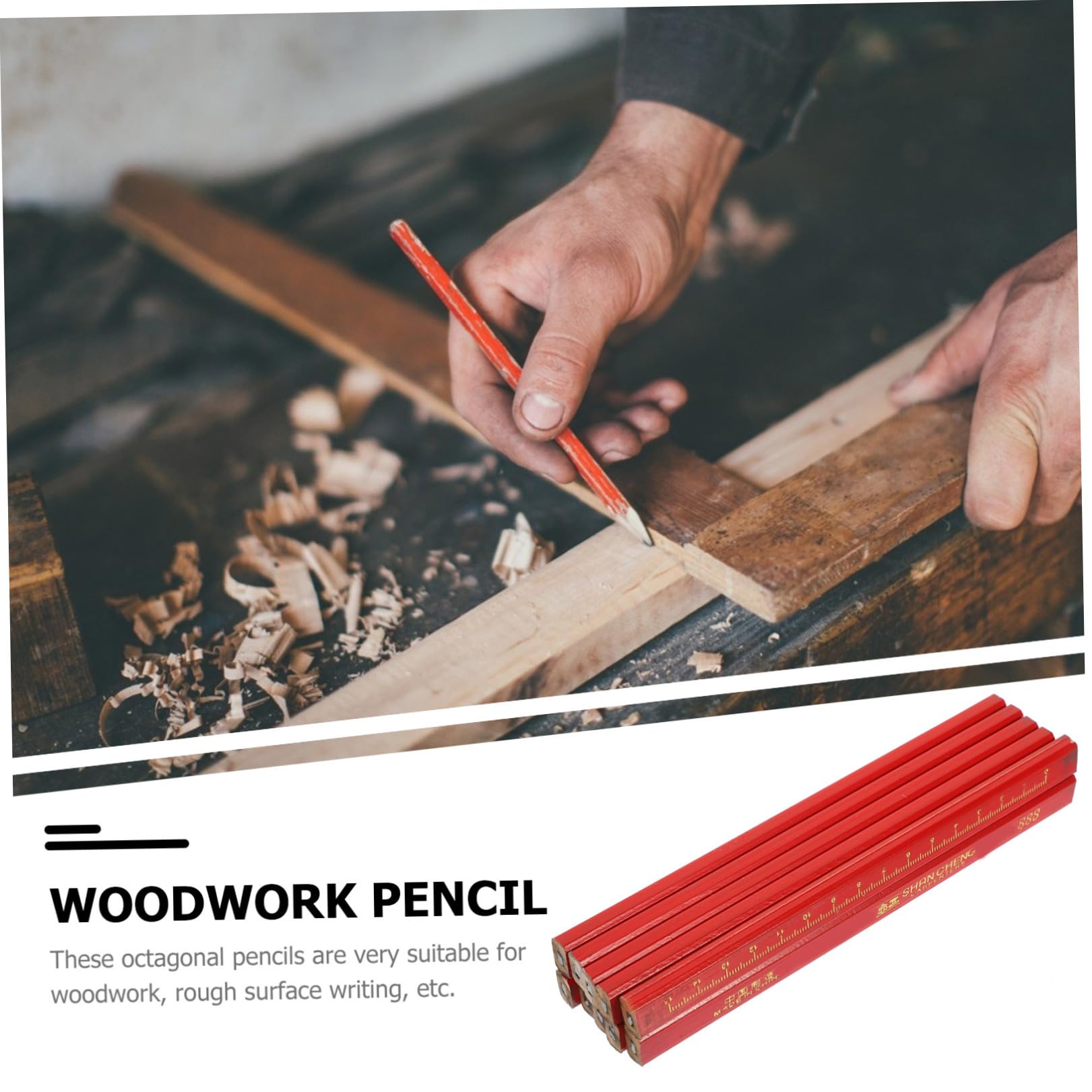 ORFOFE Crayons de Charpentier Octogonaux 72 Pièces en Bois Rouge | Traçage pour Bois et Surfaces Rugueuses, Forme Non Circulaire Anti-roulement, Lot de 72
