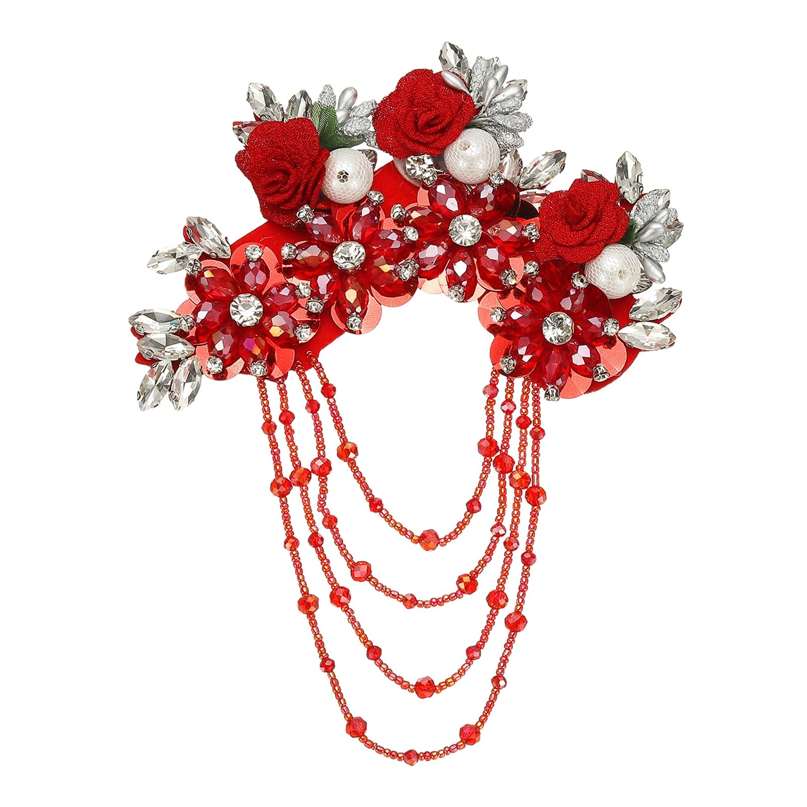 Fleurs en strass rouge applique 3D cristal couture robe mariage haute couture