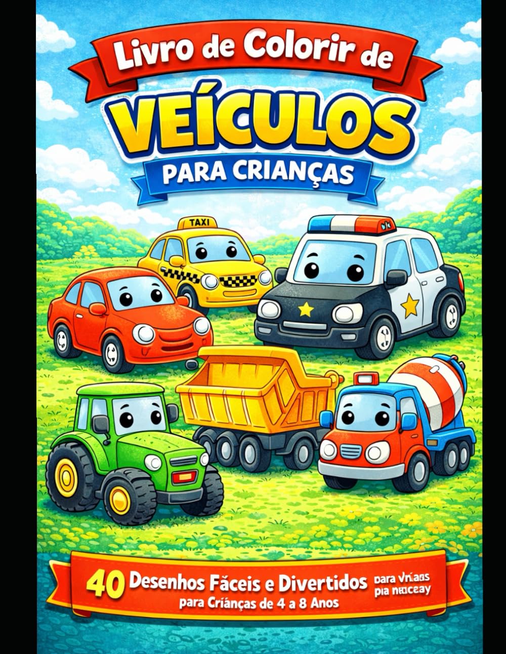 Livro de Colorir de Veículos para Crianças: 40 Desenhos Fáceis e Divertidos para Crianças de 4 a 8 Anos