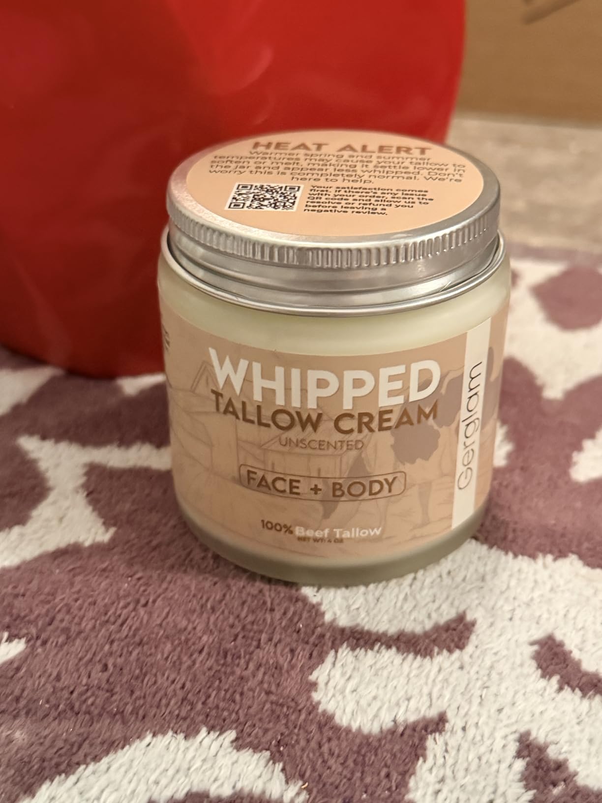 gerglam Beef Tallow for Skin, Whipped Beef Tallow Balm for Face & Body with Shea Butter, Grass Fed Beef Tallow for Eczema, Dry Sensitive Skin and Rosacea 4 Oz (Unscented)