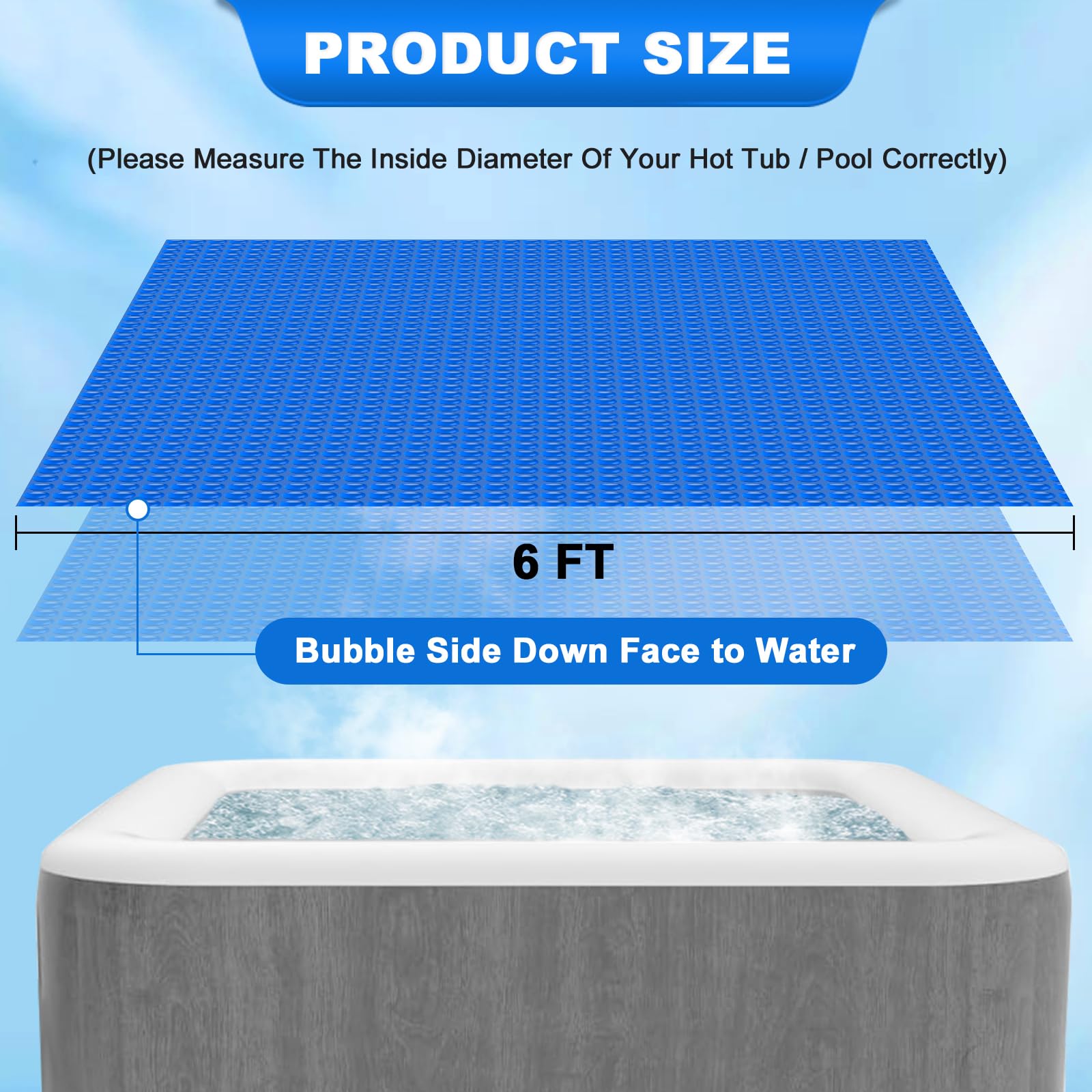Couverture solaire à bulles flottantes pour jacuzzi, spa, piscine, 183 x 183 cm