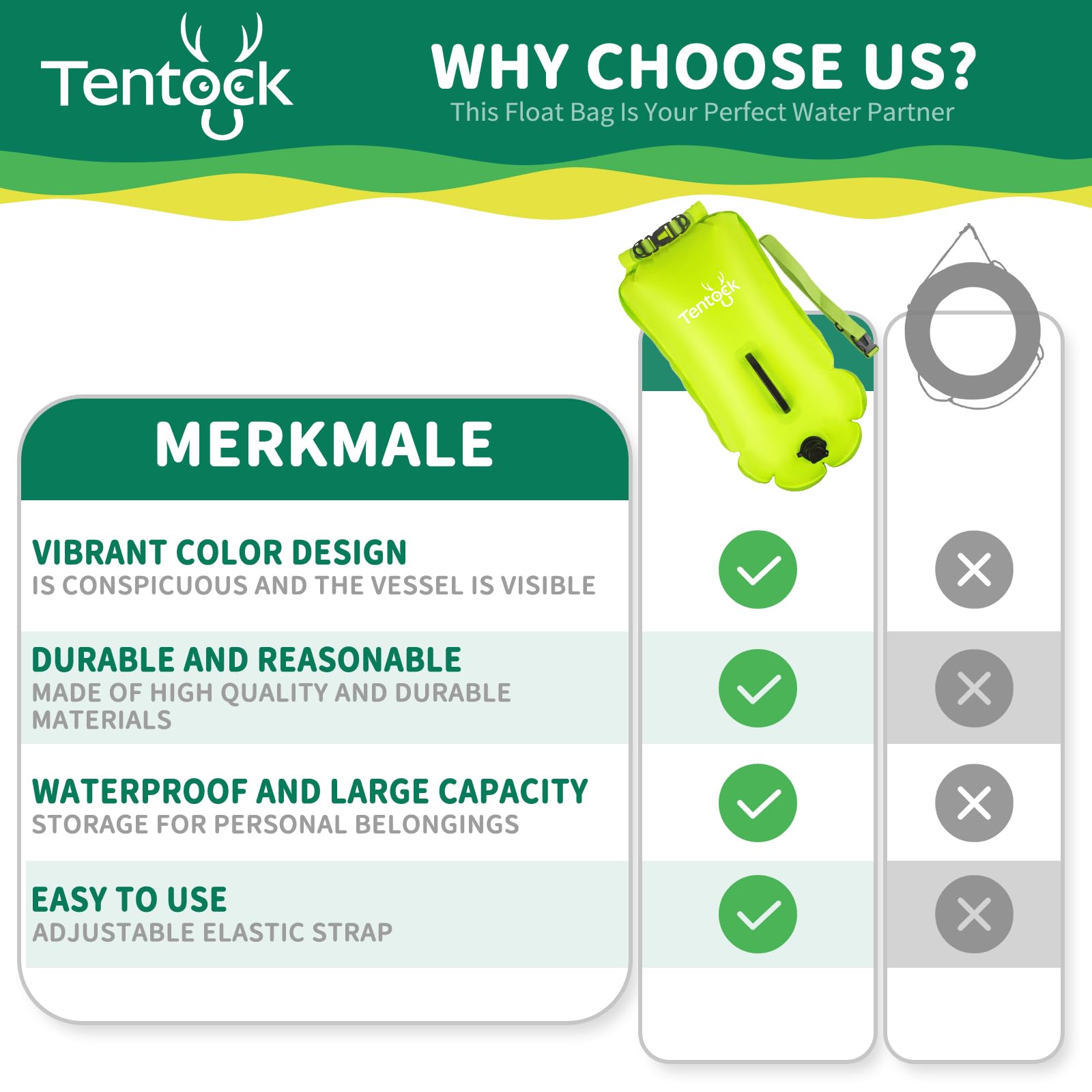 Tentock Boya de Natación Flotador Natación Aire Libre Boya Inflable Bolsa Seca Swim Buoy La boya para Nadadores y triatletas de Aguas Abiertas