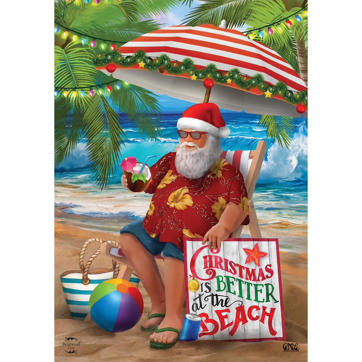 Plaża czas Święty Mikołaj Boże Narodzenie ogród flaga morski tropikalny 32 cm x 45 cm