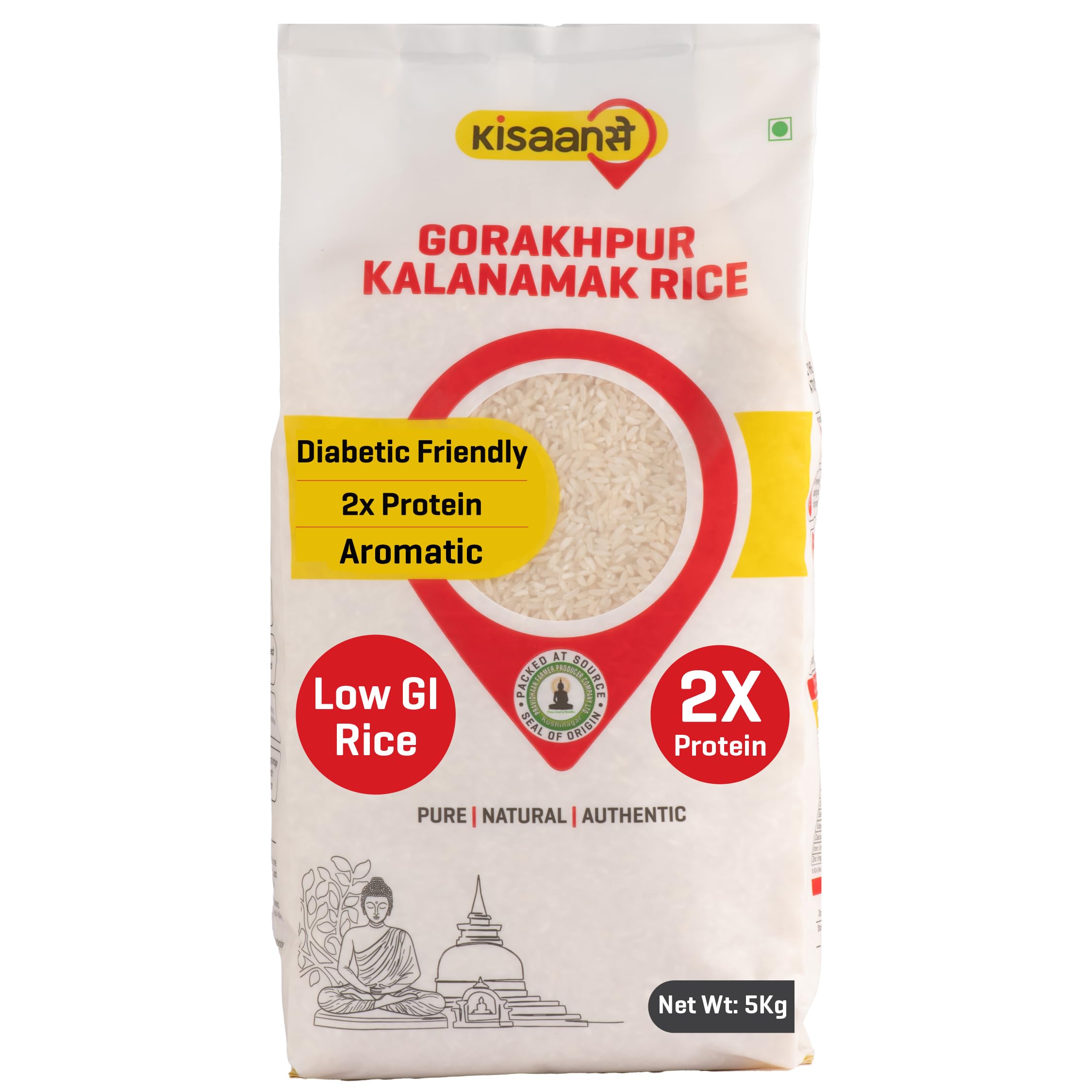 KisaanSay Gorakhpur Kalanamak Rice, 5kg Diabetic Friendly | Aromatic Rice | Unpolished| High in Iron & Protein | Rich In Nutrients & Fiber| Low GI | Sugar Control | Buddha rice | Traditionally Milled