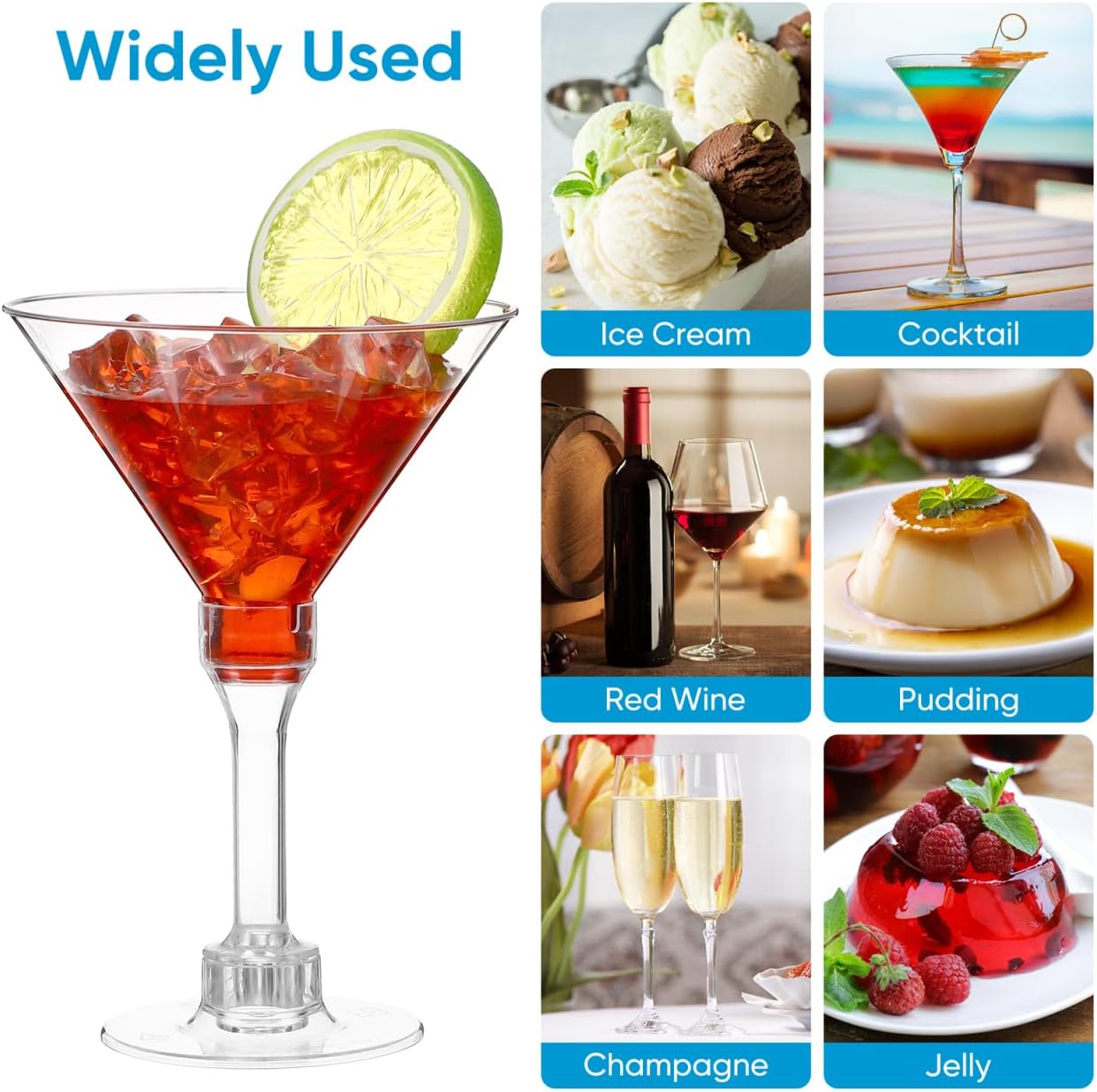 DOITOOL Set of 20 Small Decorative Plastic Cocktail Cups Clear Martini Glasses for Party Bar Home Use Versatile Liquor Drinkware with Sturdy Base 5.51X3.70X3.70 Inches
