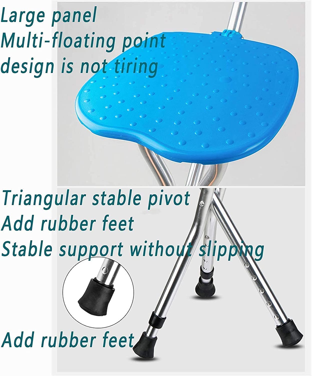 Bastone da passeggio per uomo anziano con sedile, stampelle multifunzionali, sedia pieghevole a tre gambe, con luci a LED, bastone da passeggio leggero per anziani