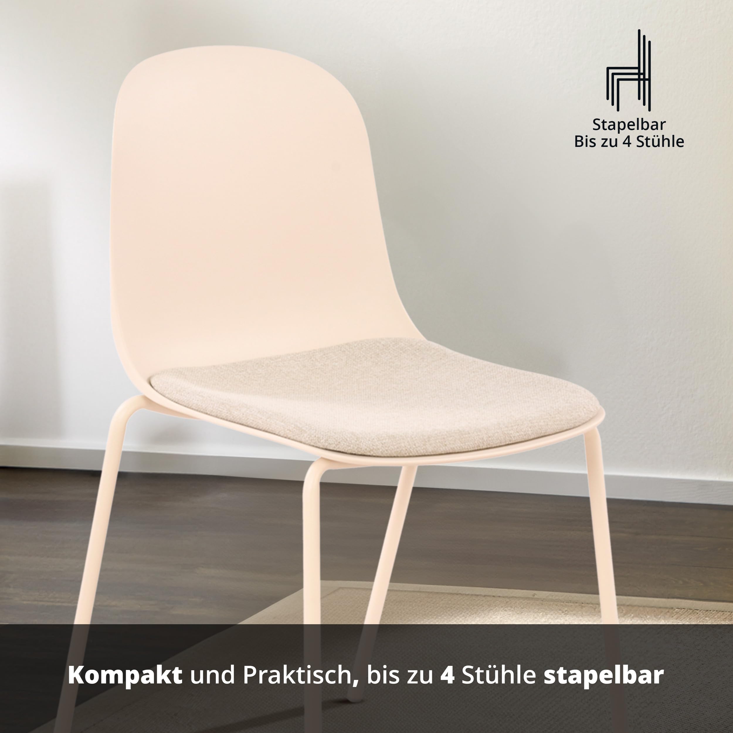 KHG 4er-Set Esszimmerstühle Küchenstuhl stapelbar, 120 kg, bis 120, Creme