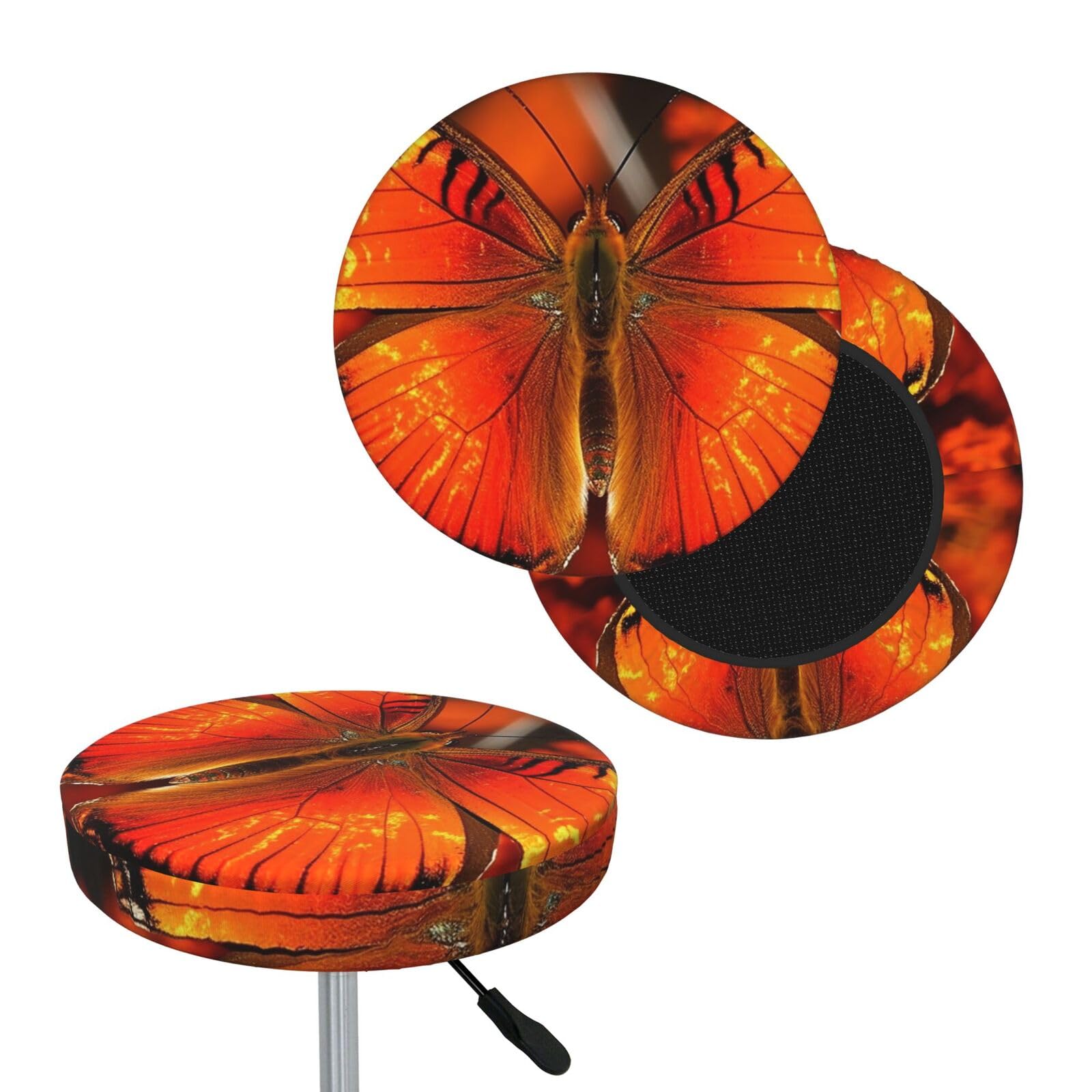 FekiLoot Orange Butterfly Round Bar Stool Covers Stretch Washable Bar Stool Covers Dustproof Slipcover Bar Chair Covers with Elastic Band for Bar Kitchen Living Room Decor 12 Inch