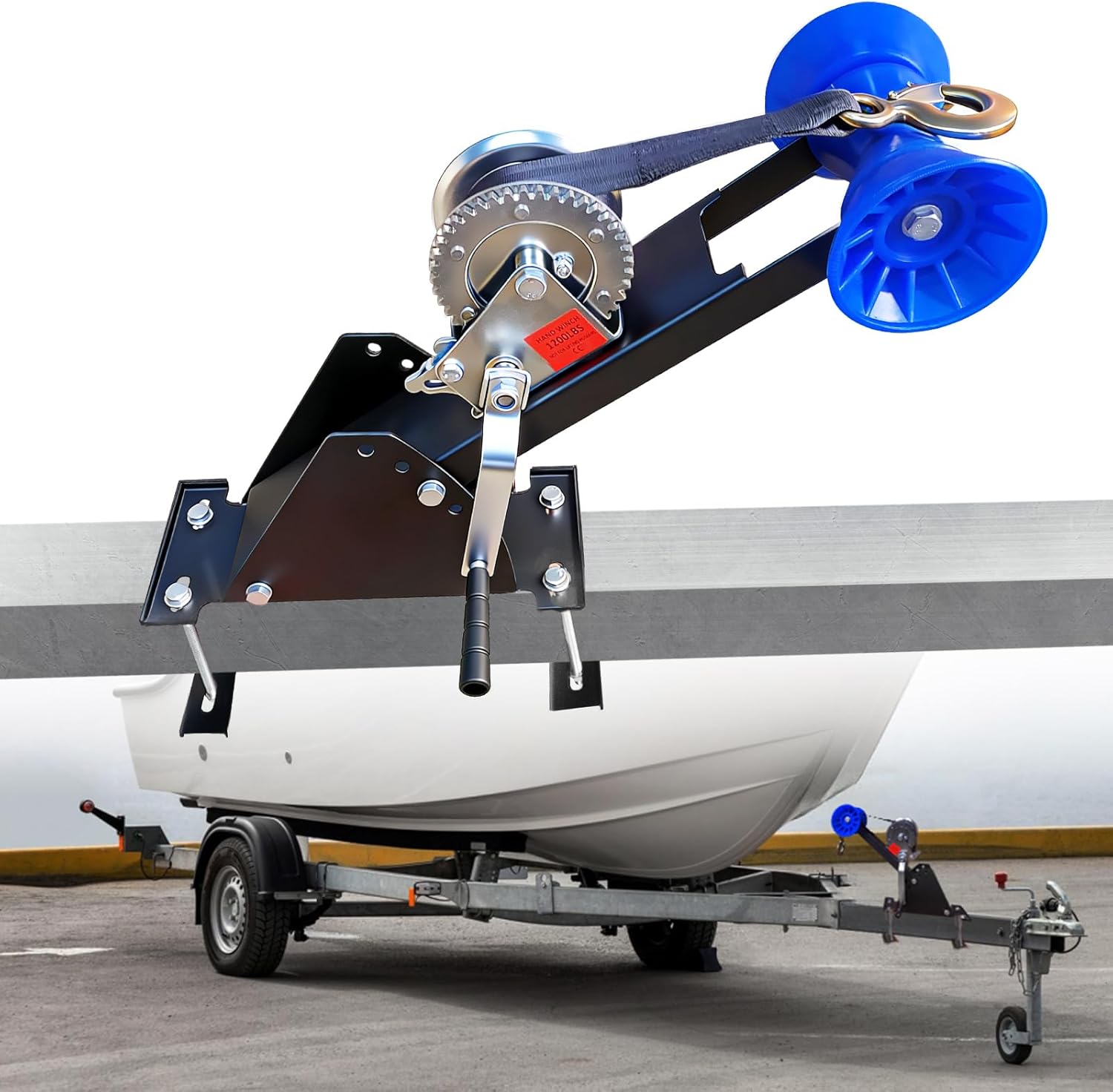 Up & Down Galvanized Trailer Winch Stand | w/Roller & Widened Base | Fits 3" to 4" W x 4" H Trailer Tongue