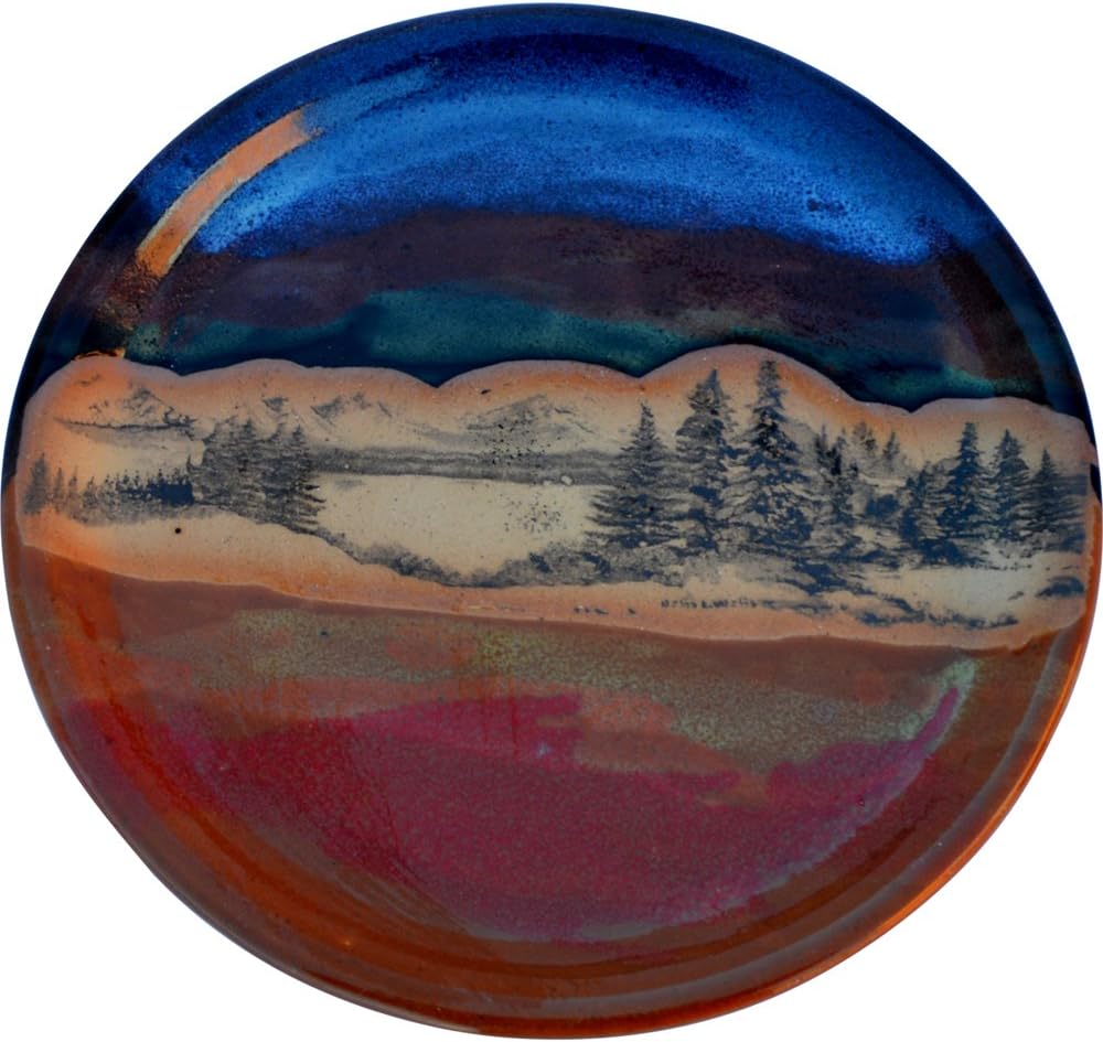 ALWAYS AZUL POTTERY Mountain Scene Dinner Plate in Azulscape Glaze - Handmade Dinnerware - Glazed Dinner Plate Stoneware - Traditional Dishware - Great for Home Made Meals, Table Settings & Picnics