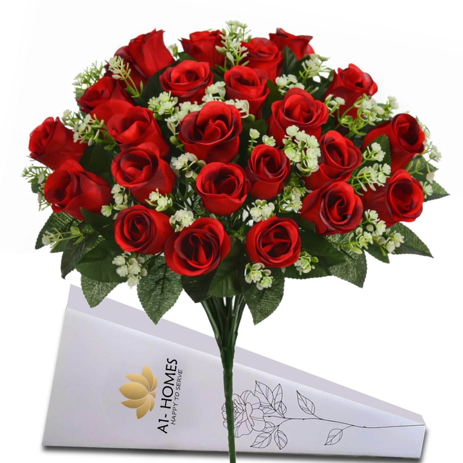 A1-Homes 16-Inch Artificial Silk Red Rose Bush