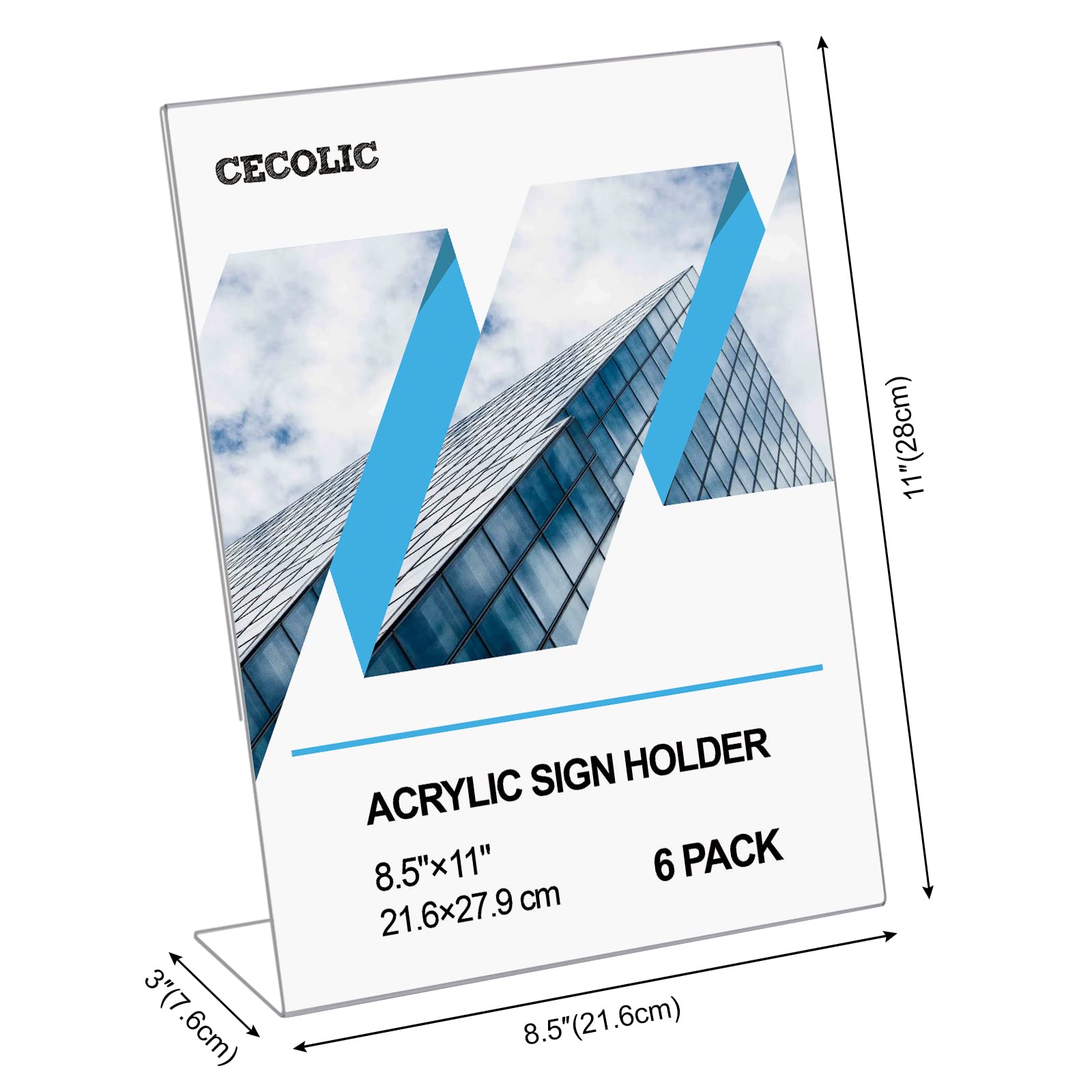 Confezione da 6 supporti in acrilico trasparente, supporto per menù con retro inclinato, espositore per menu, espositori per documenti e documenti per scrivania da ufficio, 21,6 x 27,9 cm