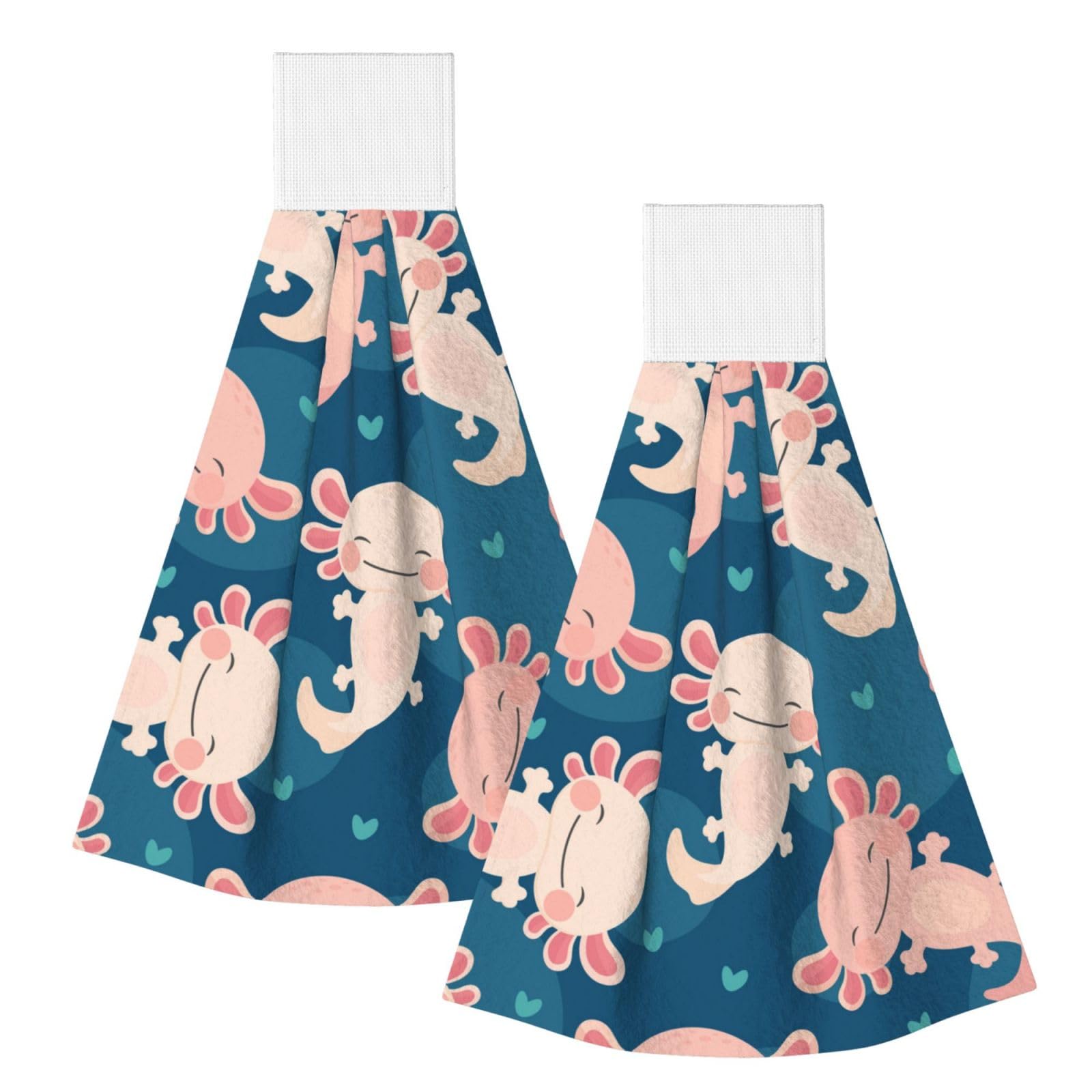 DOPKLNA Axolotl Kawaii, 2 Pcs Hanging Coral Fiber Hand Towels for Bathroom, Absorbent Kitchen Towels