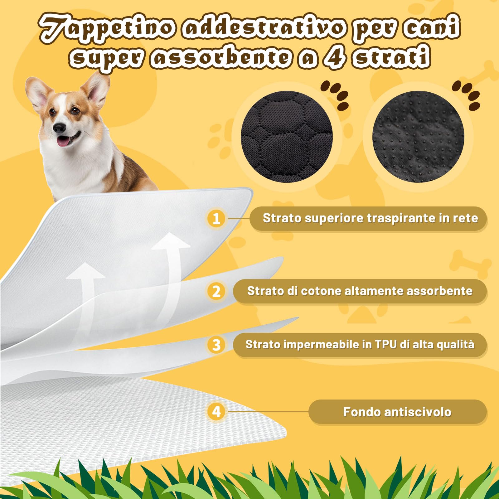 E-THOL Set di 2 tappetini da allenamento per cani e gatti, extra forti, assorbenti, impermeabili e antiscivolo, lavabili e riutilizzabili, per cuccioli e animali domestici (nero, 50 x 70 cm)