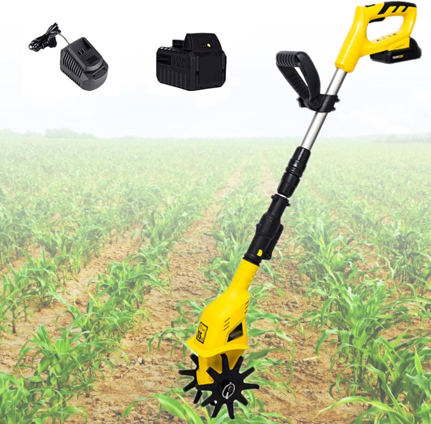 Electric Tiller,Cordless Garden Tiller Rotavator with Rechargeable Battery and Charger Tillage,Depth 17cm, Cultivated Land Width 10cm, Adjustable Cultivator for The Garden,Vegetable Plots,220V