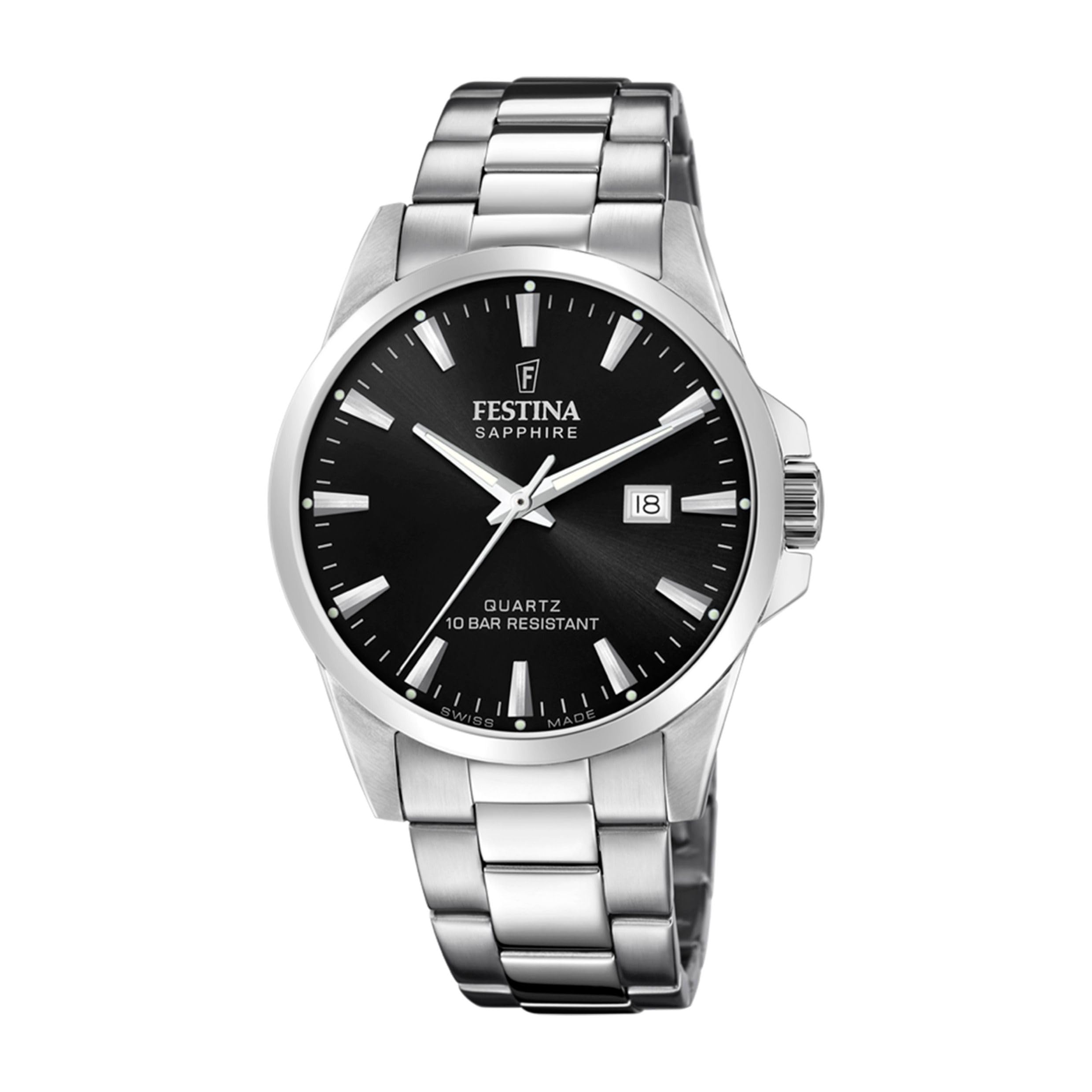 Festina Swiss Made Reloj Hombre Analógico de Acero Inoxidable 316l Plateado - Movimiento de Cuarzo - Calendario - Cristal Zafiro de Alta Resistencia - Resistente al Agua 10 ATM F20024/​3 Classic Steel