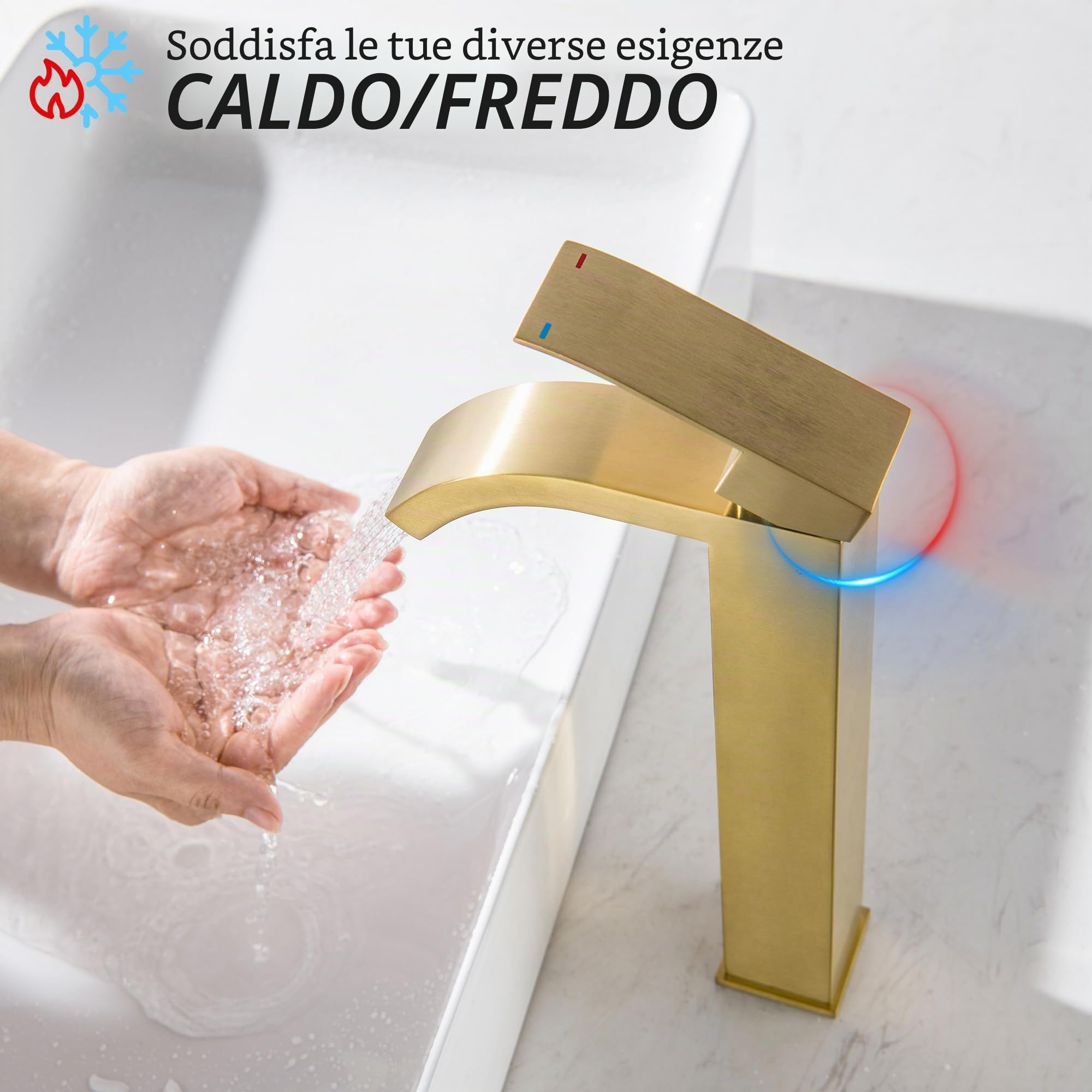 Rubinetto Bagno Alto, Oro Spazzolato Rubinetto Lavabo Alto Rubinetto Bagno Rubinetto Miscelatore Miscelatore monocomando Bagno Rubinetto Acqua Fredda e Calda Disponibile