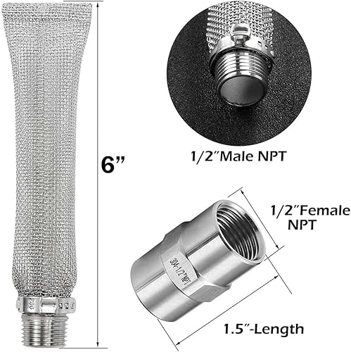 Miniatura 4 de ZCZQC 2 tubos de filtro de acero inoxidable de 6 pulgadas con filtro de cerveza de rosca de 12NPT adecuado para elaboración de granos y elaboración
