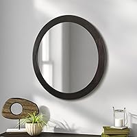 Vista 5 de Espejos redondos de 24 pulgadas, espejo rústico de pared de tocador de madera con marco de madera, espejo circular de madera para baño, dormitorio