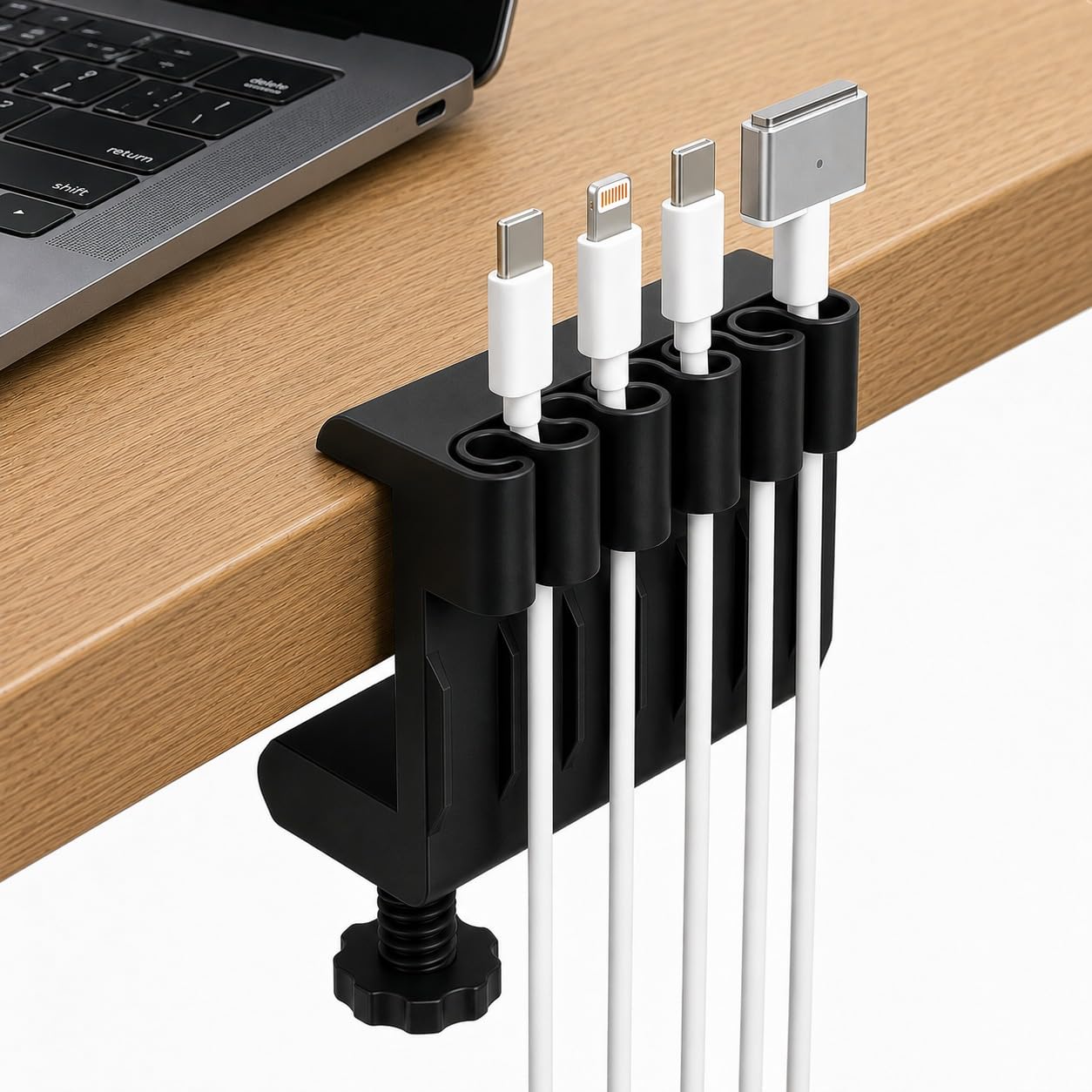 NanoCliq Table Side Cable Clamp – 5 Slot Desk Edge Cable Organizer & Cord Holder | No Drill, No Adhesive | Compatible with USB, Type-C & Fast Charging Mobile & Laptop Cables (Black) | Table Side Cable Clamp-image-13