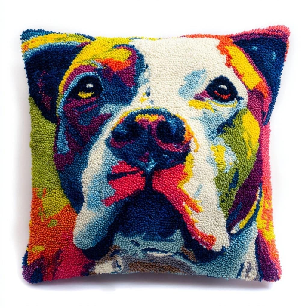 WallustrioaW Latch Hook Pillowcase Embroidery Kit,Animal Dog