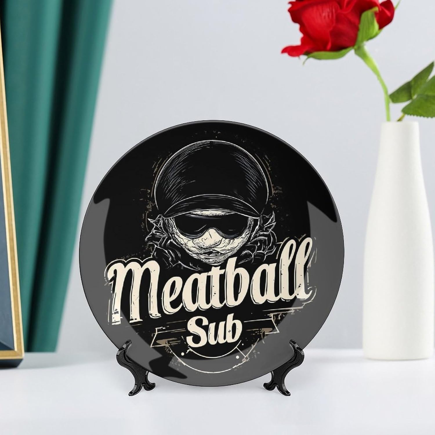 Grunge Meatball Sub Decorative Plates for Display Ceramic Plate Tray with Stand Hanger Home Decor