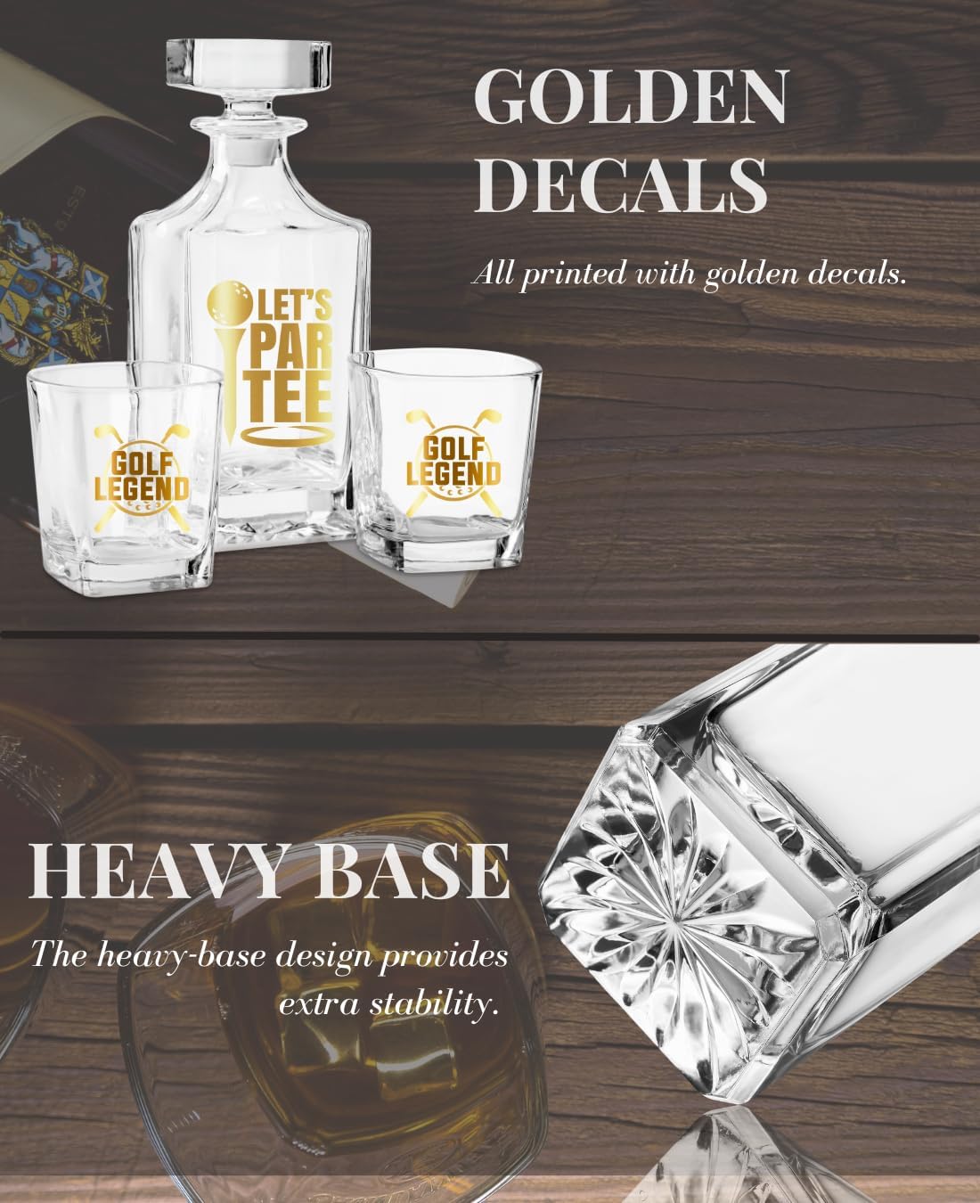 Onebttl Golf Gifts for Men, Golf Whiskey Decanter Set, Perfect Gifts for Golfers, 25oz/750ml Decanter with Stopper and 2 Glasses for Liquor, Bourbon, Whiskey on Christmas, Father's Day, Birthday - Image 4