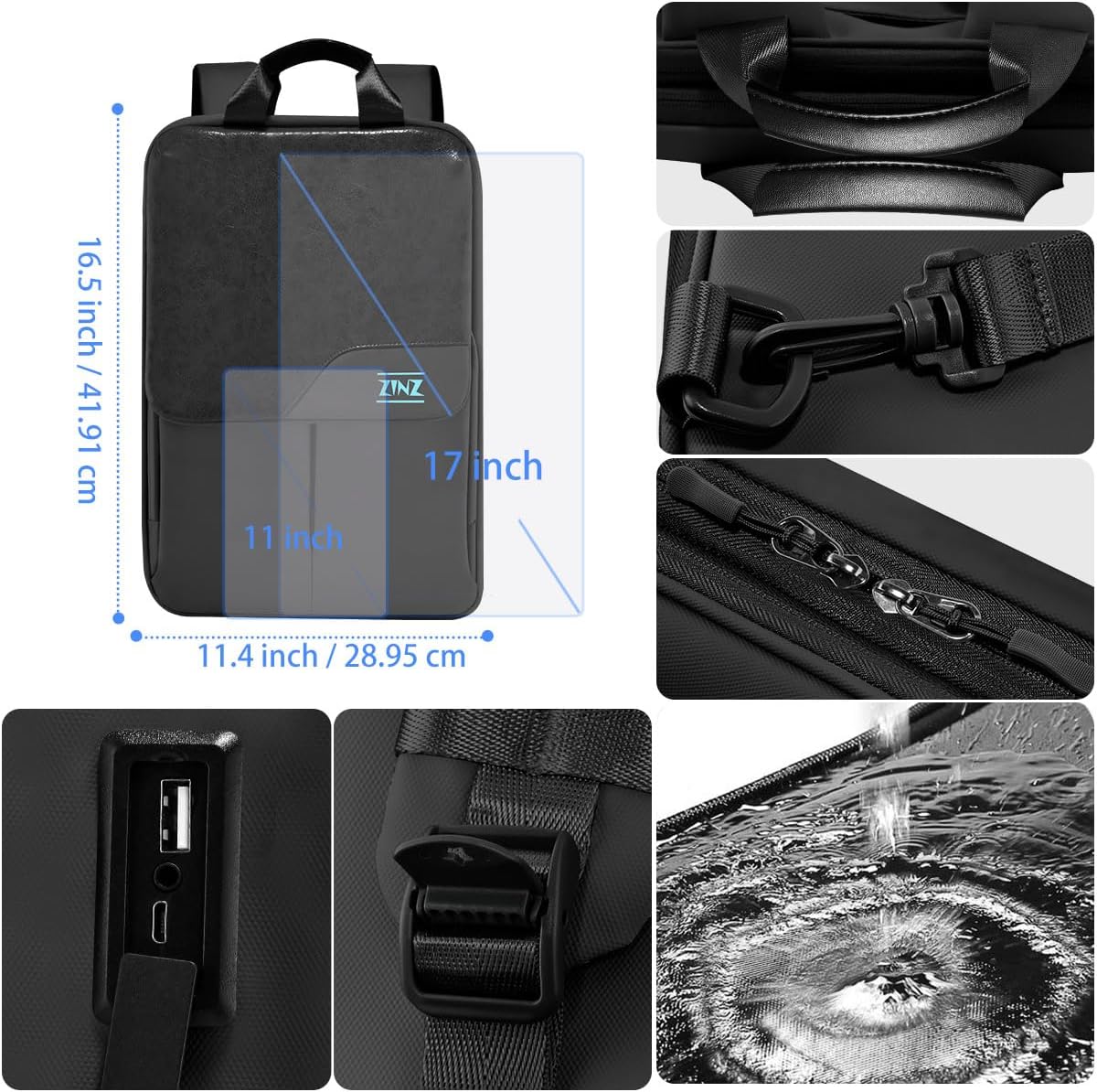 ZINZ Slim & Expandable Laptop Backpack 15.6 16 17 inch Travel Business Backpack Water-Resistant Daypack for Men and Women,Black - Image 5