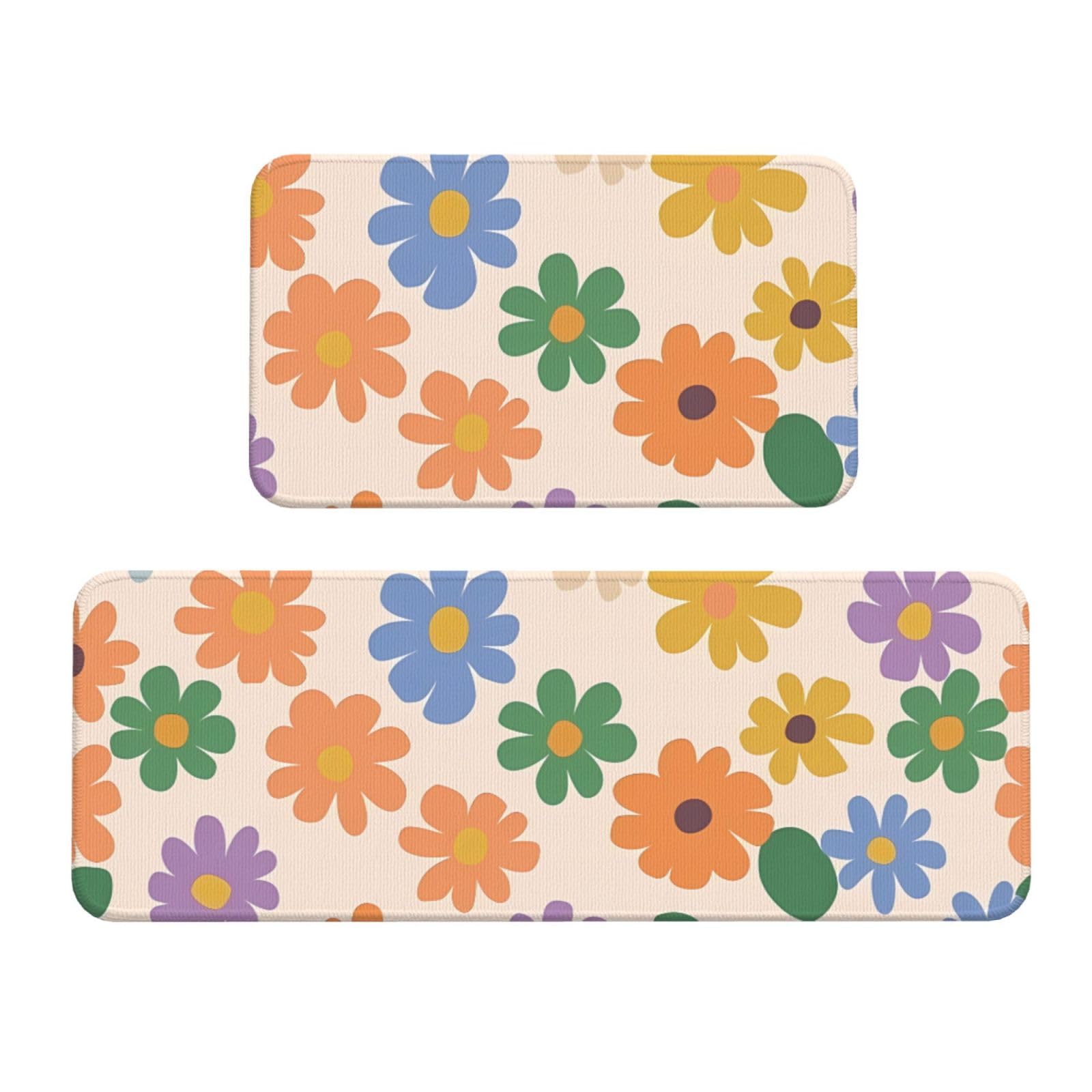 Tapis de cuisine antidérapants motif floral lot de 2 pour sol de cuisine