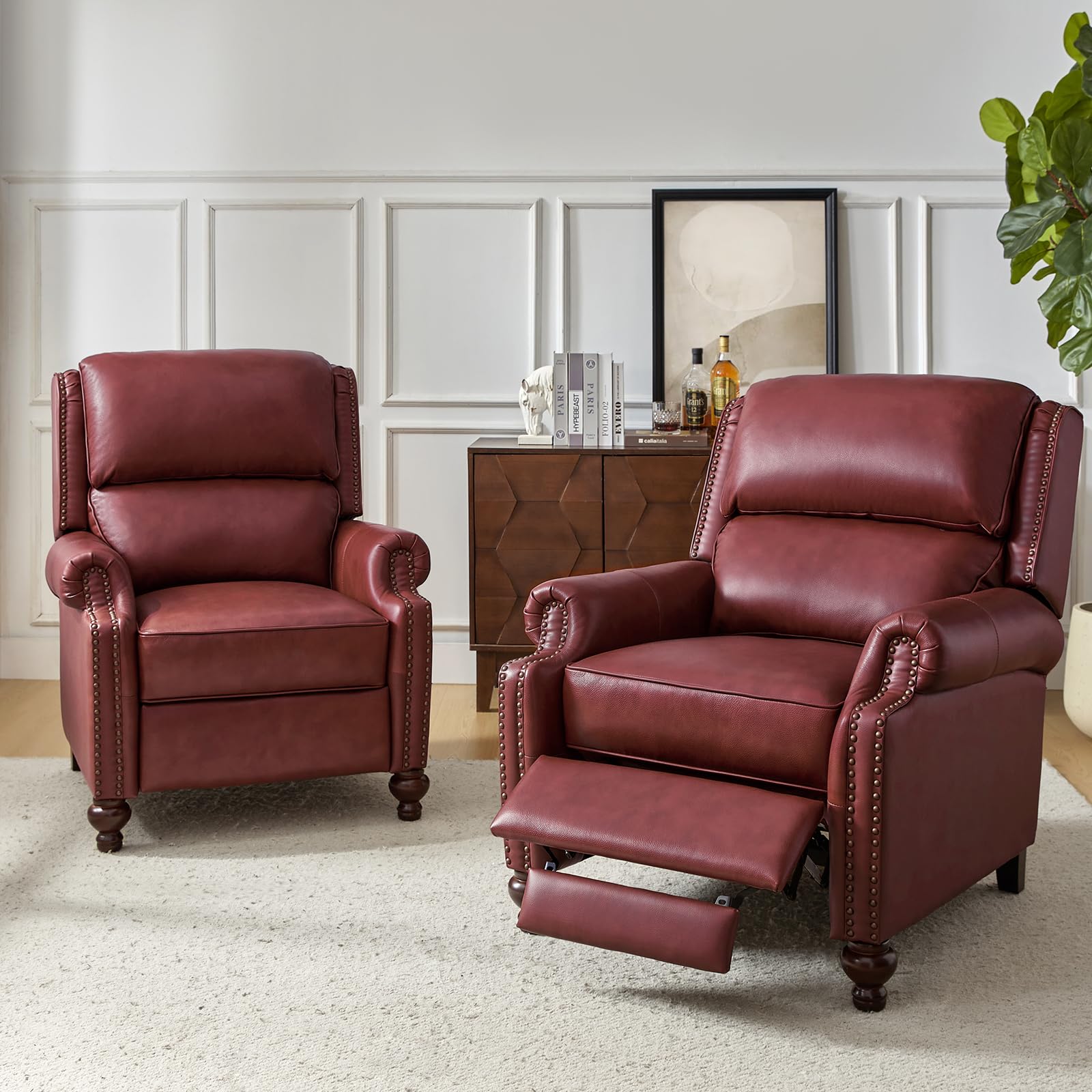 HULALA HOME Genuine Leather Recliner Chair, Classic and Traditional Push Back Recliner Chair for Living Room, Adjustable Leather Cigar Reclining