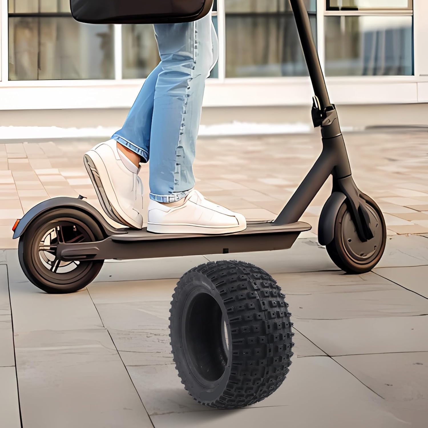 12 Inch 12 * 4.50-6.5 Vacuum Tire for Electric Scooter, Off-Road Rubber Tire with Deep Tread, Compatible with 6.5-inch Wheel Hub, Lightweight & Wear-Resistant, Black