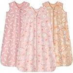 FIEMOL Baby Sleep Sack 12-18 months, 100% Cotton Sleeping Sack for Newborn and Infant, 3 Pack Baby Wearable Blanket for Boy and Girl, 0.5 Tog Lightweight Double Zipper Sleep Bag Pink Orange Flower