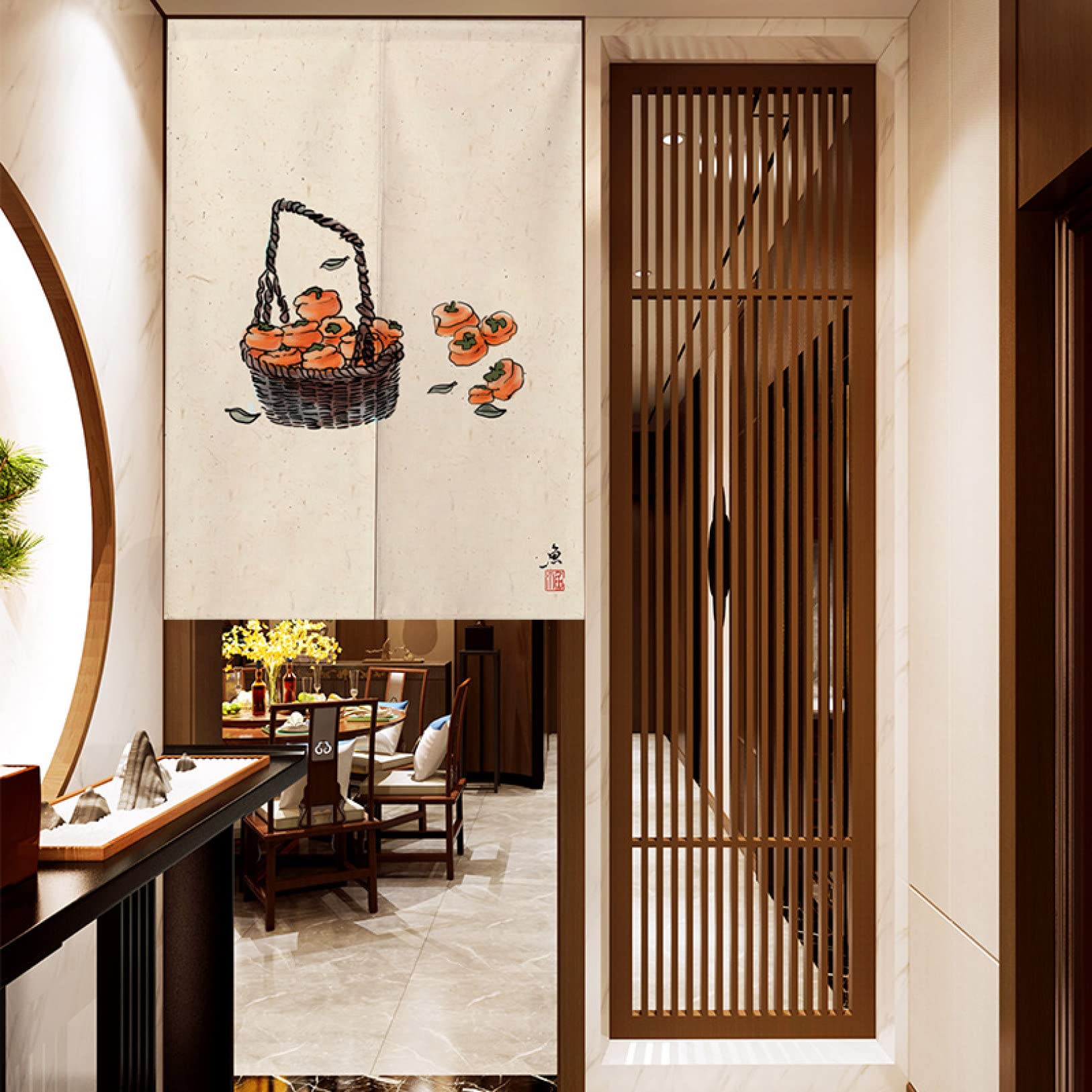 彦兵衛mini】リメイクやインテリアに！木綿藍染め暖簾〜丸に木瓜〜1112-