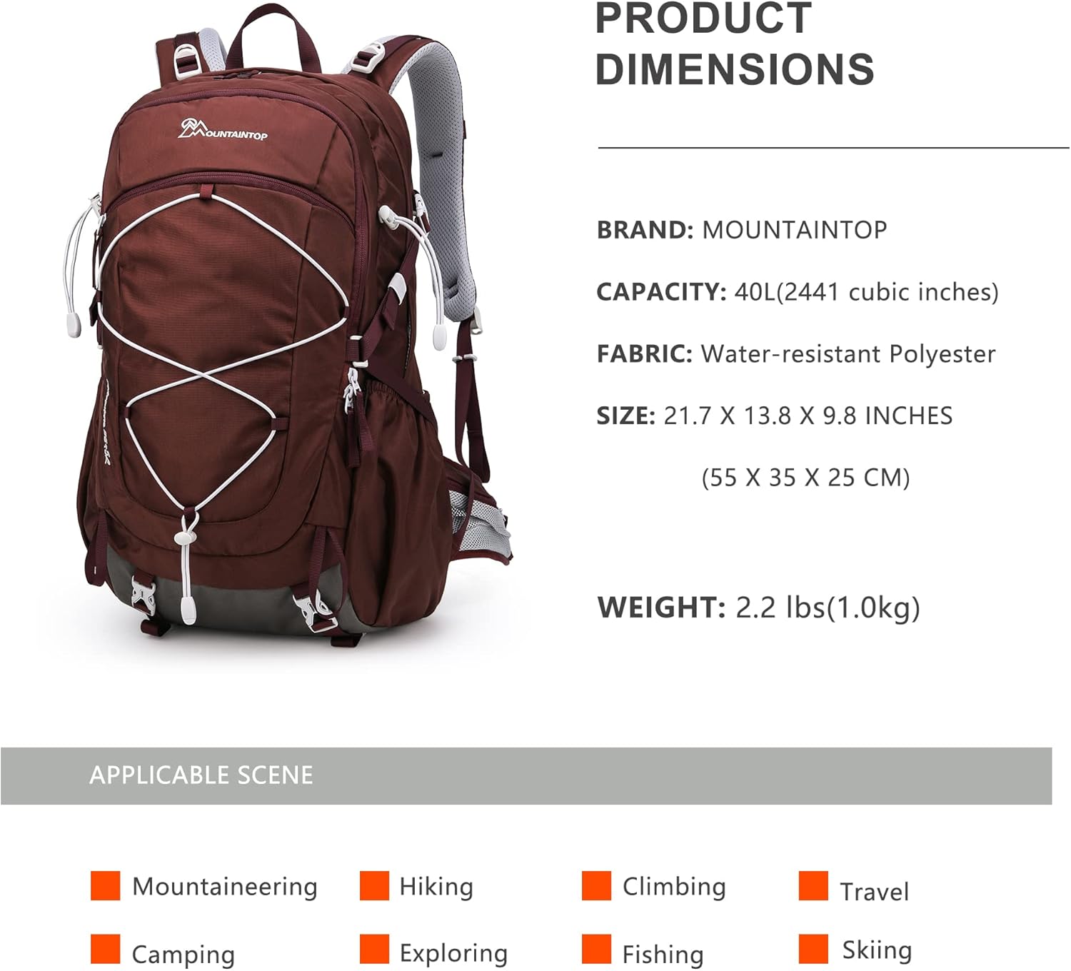 MOUNTAINTOP 40L Hiking Backpack for Women Outdoor Backpack with Rain Cover for Camping,Cycling and Traveling