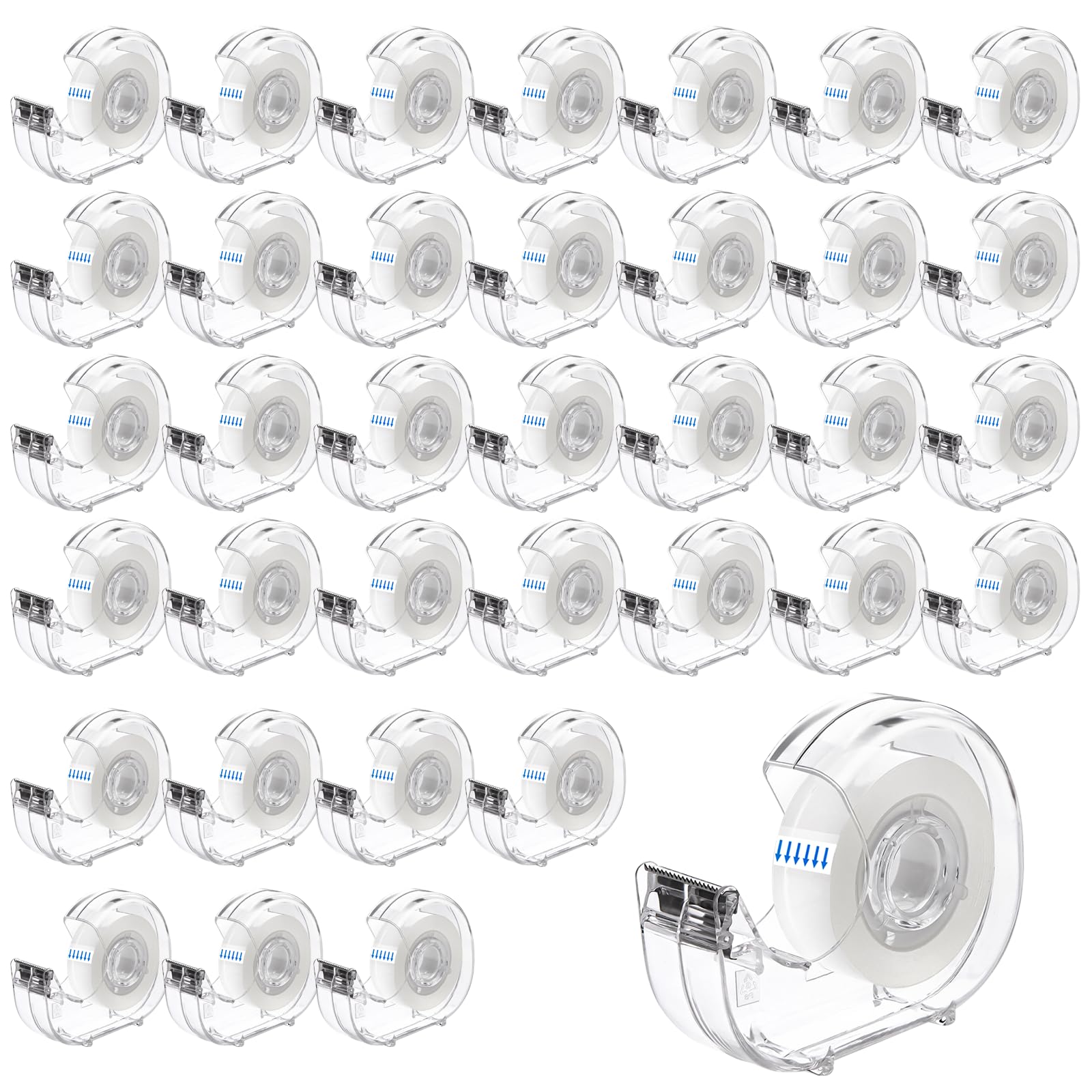 JEFURE 36 Pcs Transparent Tape with Dispenser, 0.7 in x 1000 in Clear Tapes and Refillable Dispensers, Office Tape Rolls with Dispenser Bulk for Craft
