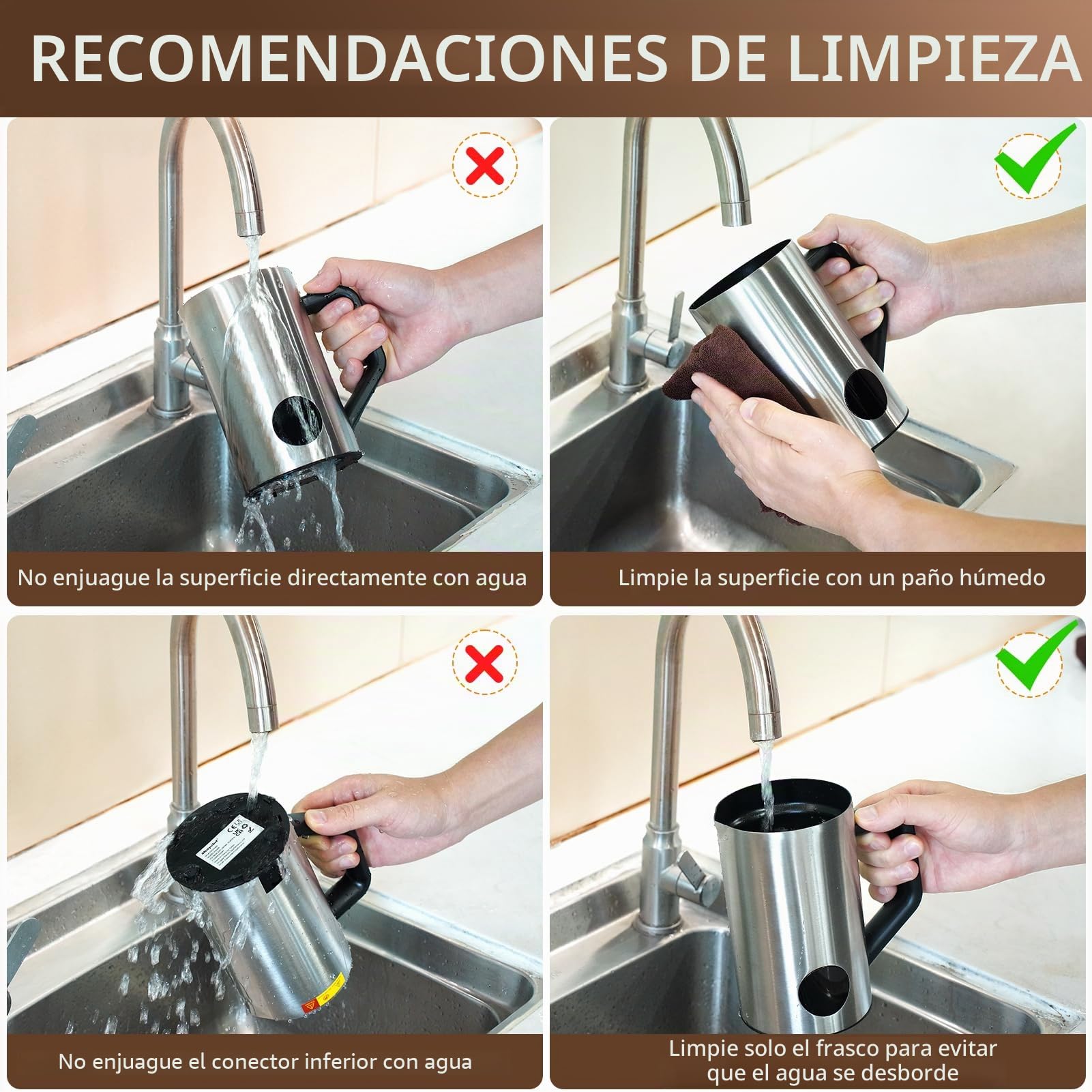 Morpilot Espumador de Leche Eléctrico, Milk Frother 6 en 1 para Leche Caliente y Chocolate, Espuma Caliente y Fría, 350 ml, 550 W, Acero Inoxidable