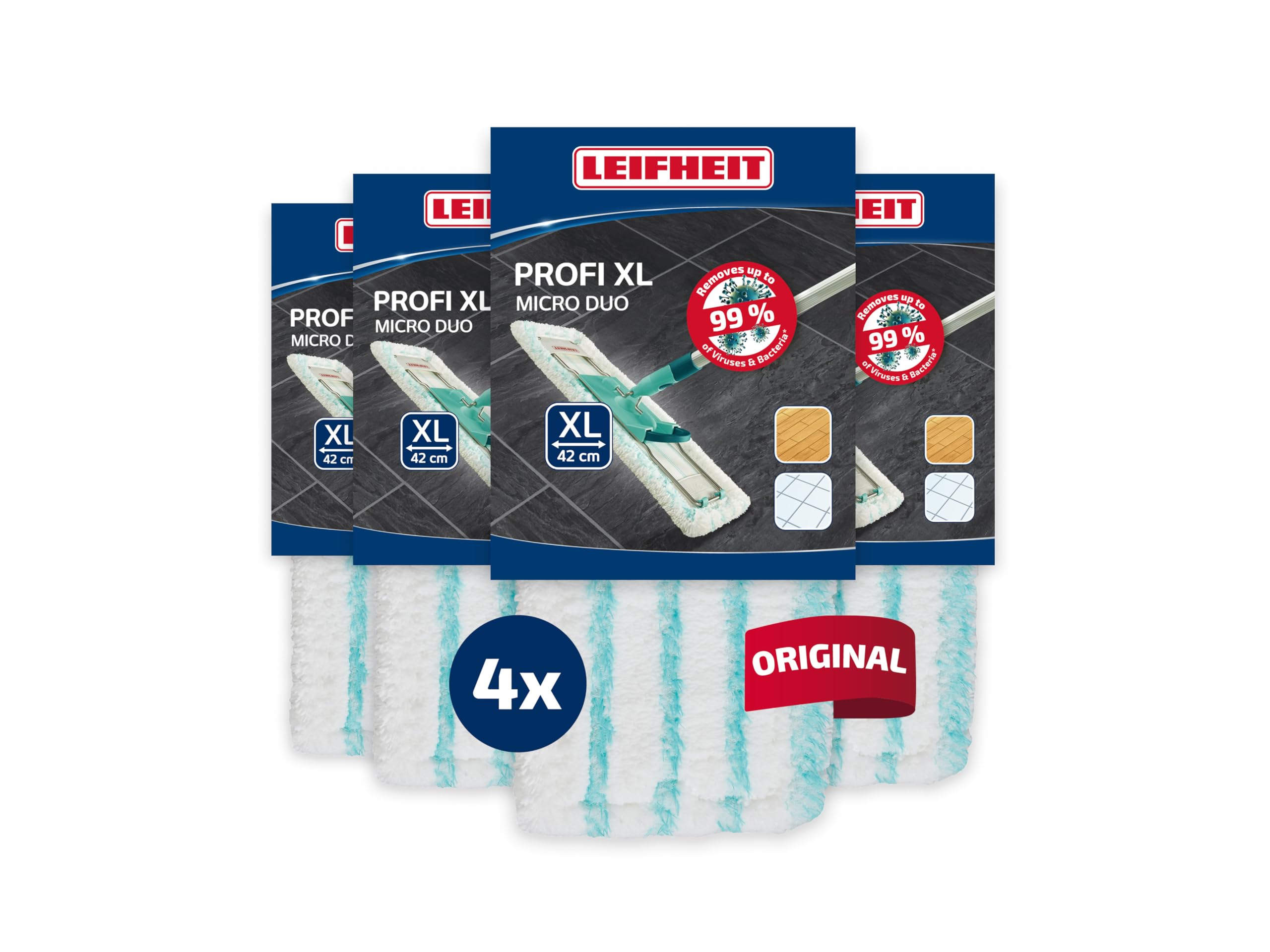 Leifheit Funda para Mopa Profi Micro Duo, Microfibra, Set 4 | Doble poder de limpieza con cerdas especiales, lavable 400 veces a 60 C, ideal para piedra, parqué y tarima
