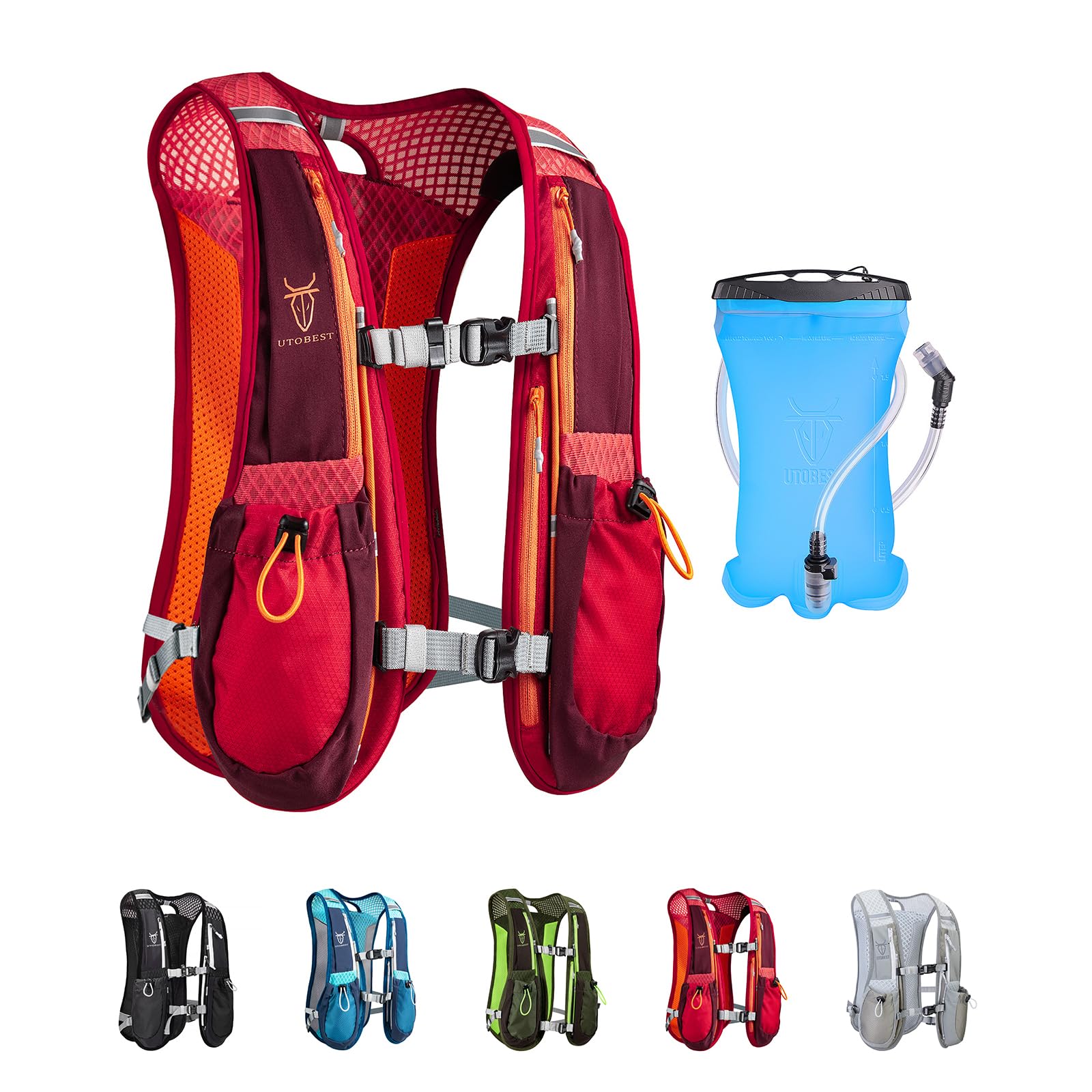 UTOBEST Running Vest, 5L Hydration Vest Lightweight, Breathable and Sweatproof Running Backpack, Adjustable Running Hydration Vest for Trail Running