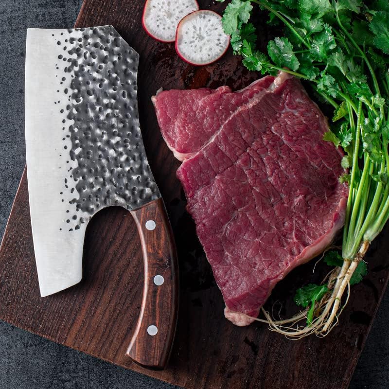 Meat Cleaver,Cleaver Knife Handmade Forged Cleaver Knife Labor-saving Kitchen Slicing Knife 400 Stainless Steel Gyuto Knives Cutting Meat Pork Stalls Tool