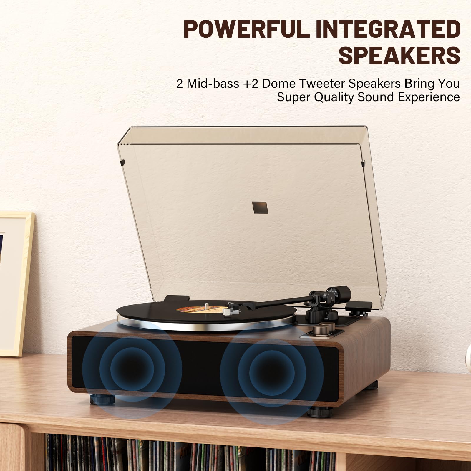 Giradischi Bluetooth HiFi, Giradischi Vinili a Cinghia 33/45 RPM con Testina AT-3600L, Altoparlanti Integrati, Ingresso AUX/RCA, Auto-Off
